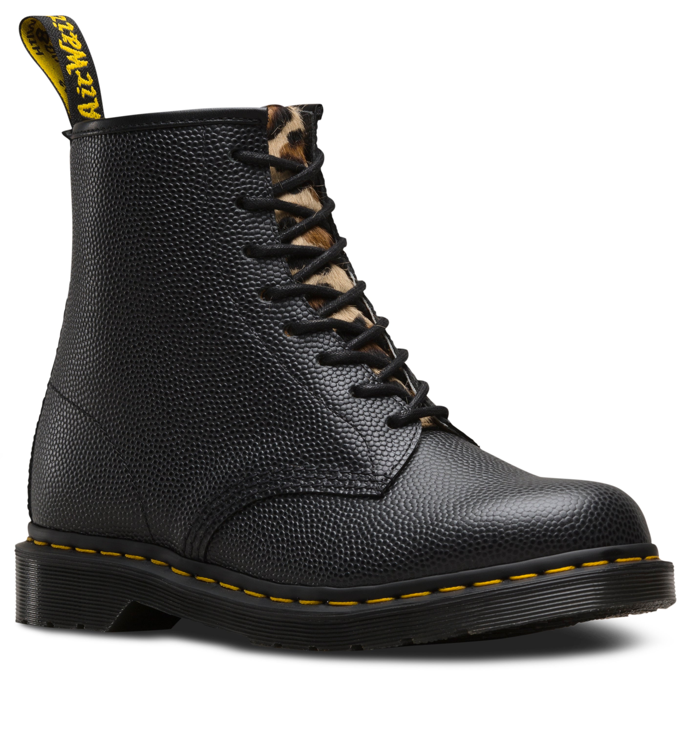 Stussy x Dr. Martens 1460 Black Leather Lace-Up Boots with Italian Hair - Punk Fashion, Streetwear, Unisex Combat Boots for Men & Women | Perfect for Concerts, Urban Style & Everyday Wear