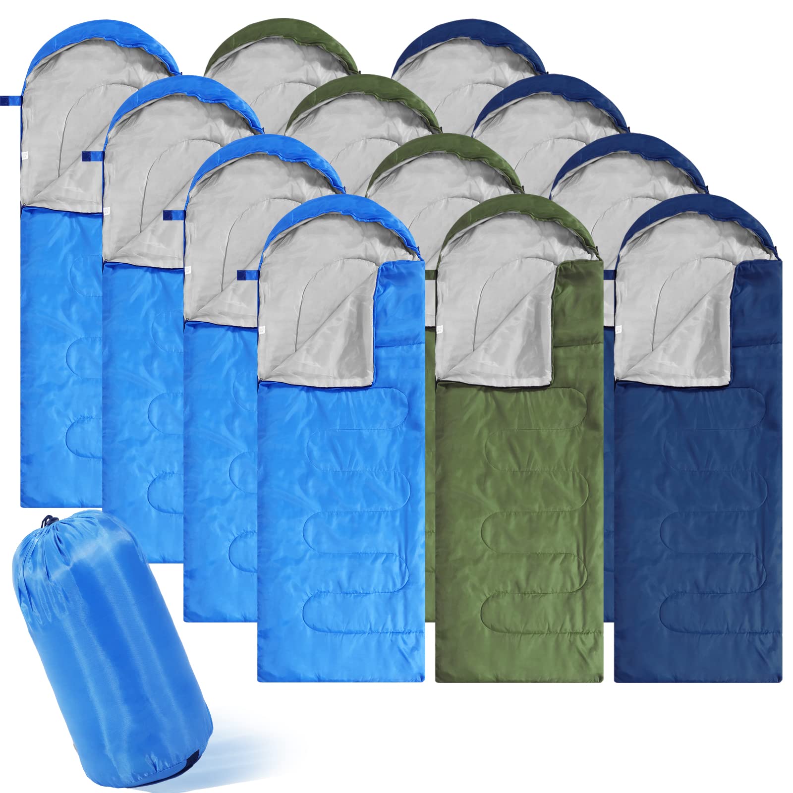 Junkin 12-Pack 4-Season Waterproof Lightweight Sleeping Bags for Adults - Cold & Warm Weather Camping Gear with Compression Sack - Perfect for Hiking, Travel, Homeless Shelters & Outdoor Adventures (Multicolor)