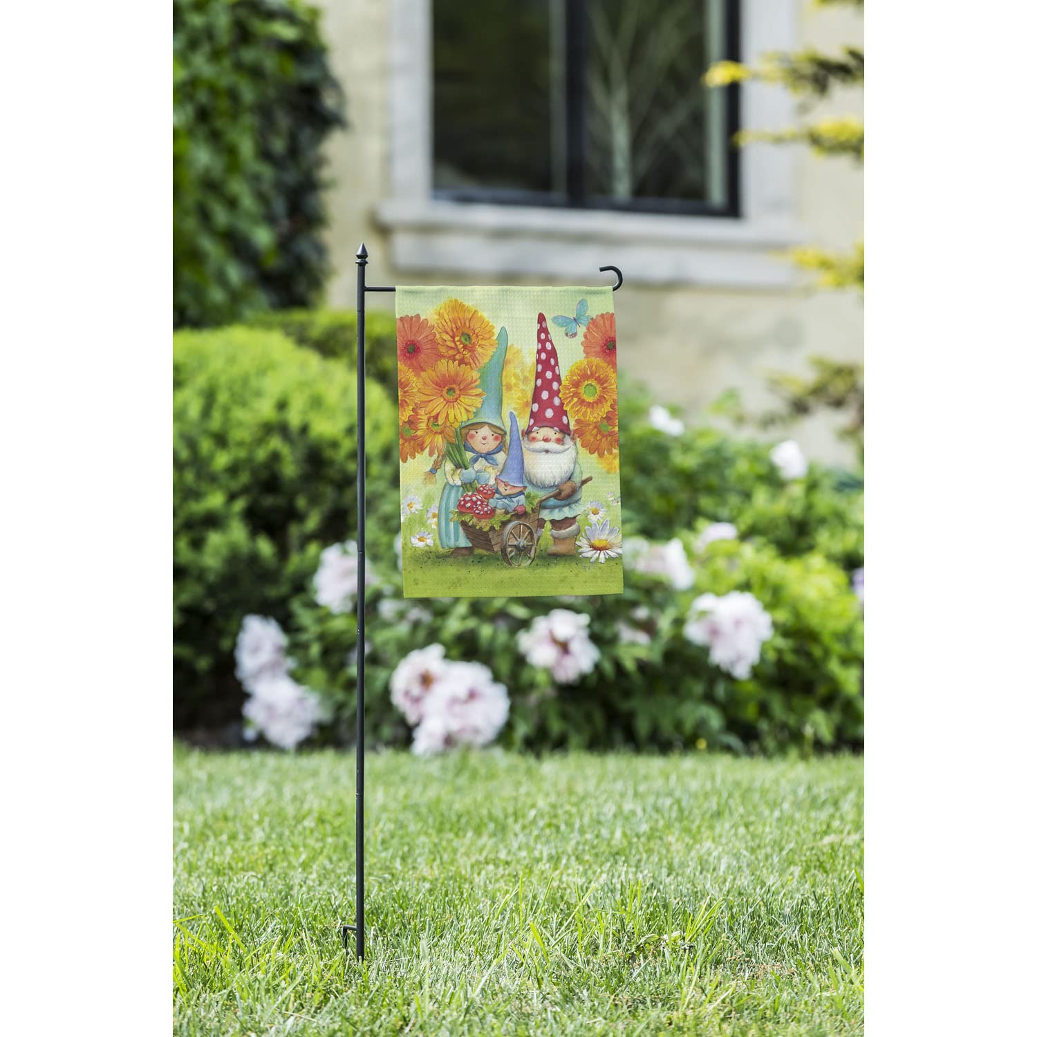 Evergreen Gnome Family Garden Waffle Flag - Outdoor Decor for Yard, Patio & Garden - Perfect for Seasonal and Holiday Decoration