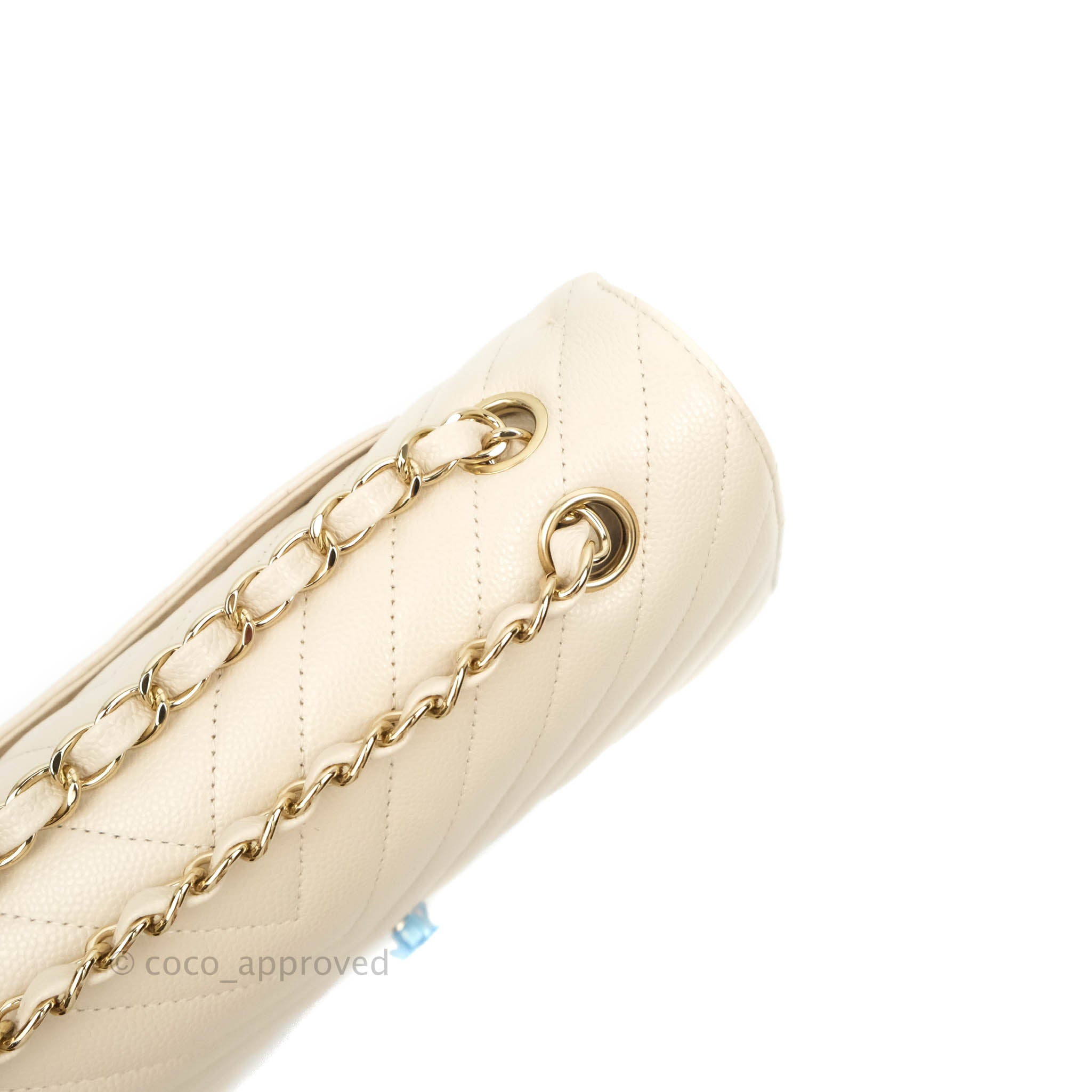 Chanel Classic Medium Double Flap Bag - Chevron Light Beige Caviar Leather with Gold Hardware (20B Collection) | Luxury Crossbody Purse for Women, Perfect for Date Nights & Special Occasions