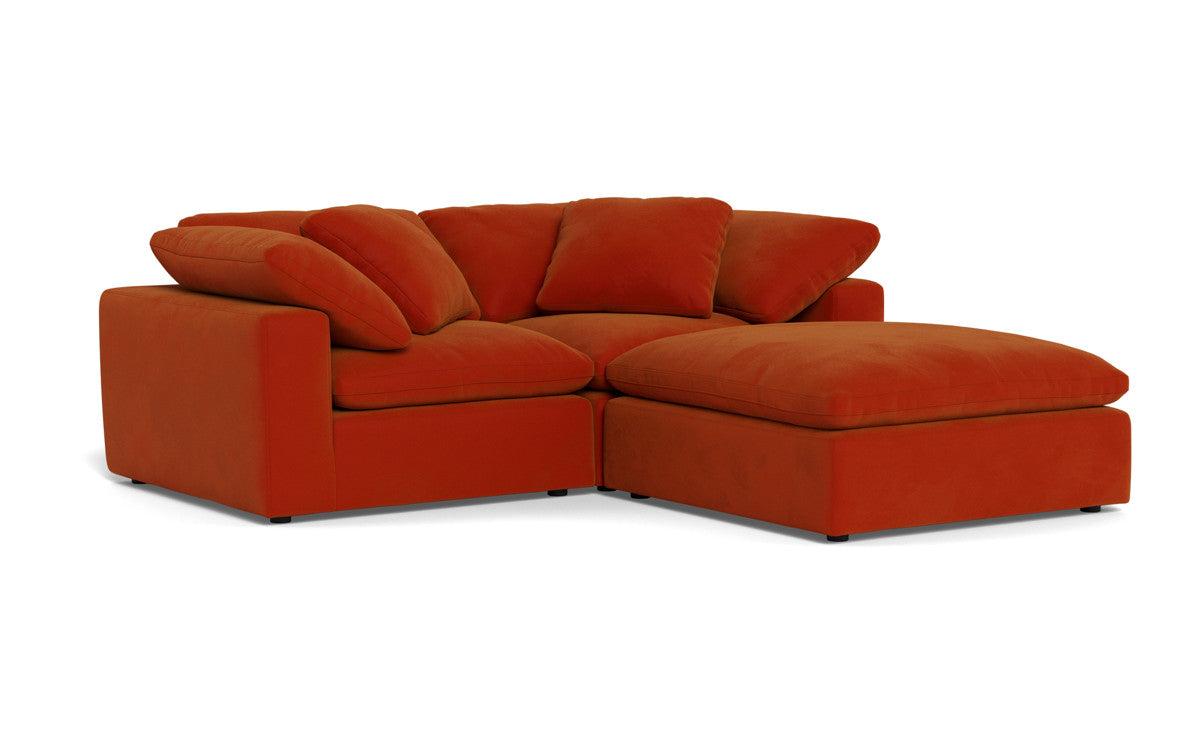 Fluffy 2-Piece Sectional Sofa with Ottoman - Soft Plush Fabric Living Room Couch for Cozy Home, Apartment, or Dorm Comfort - Perfect for Lounging, Movie Nights & Small Spaces