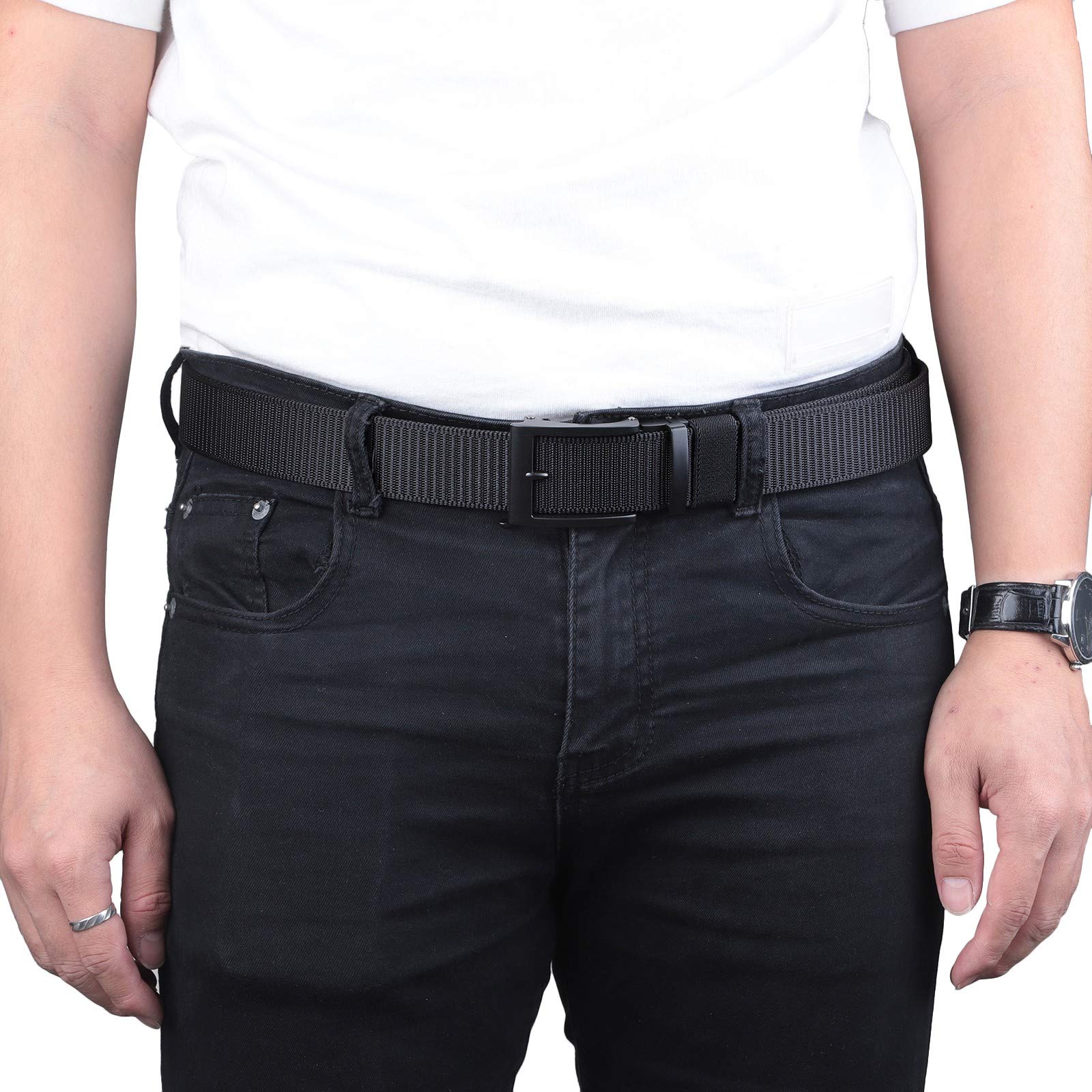 Moonsix Men's No Hole Adjustable Military Nylon Ratchet Belt with Automatic Slide Buckle - Perfect for Work, Outdoor & Casual Wear
