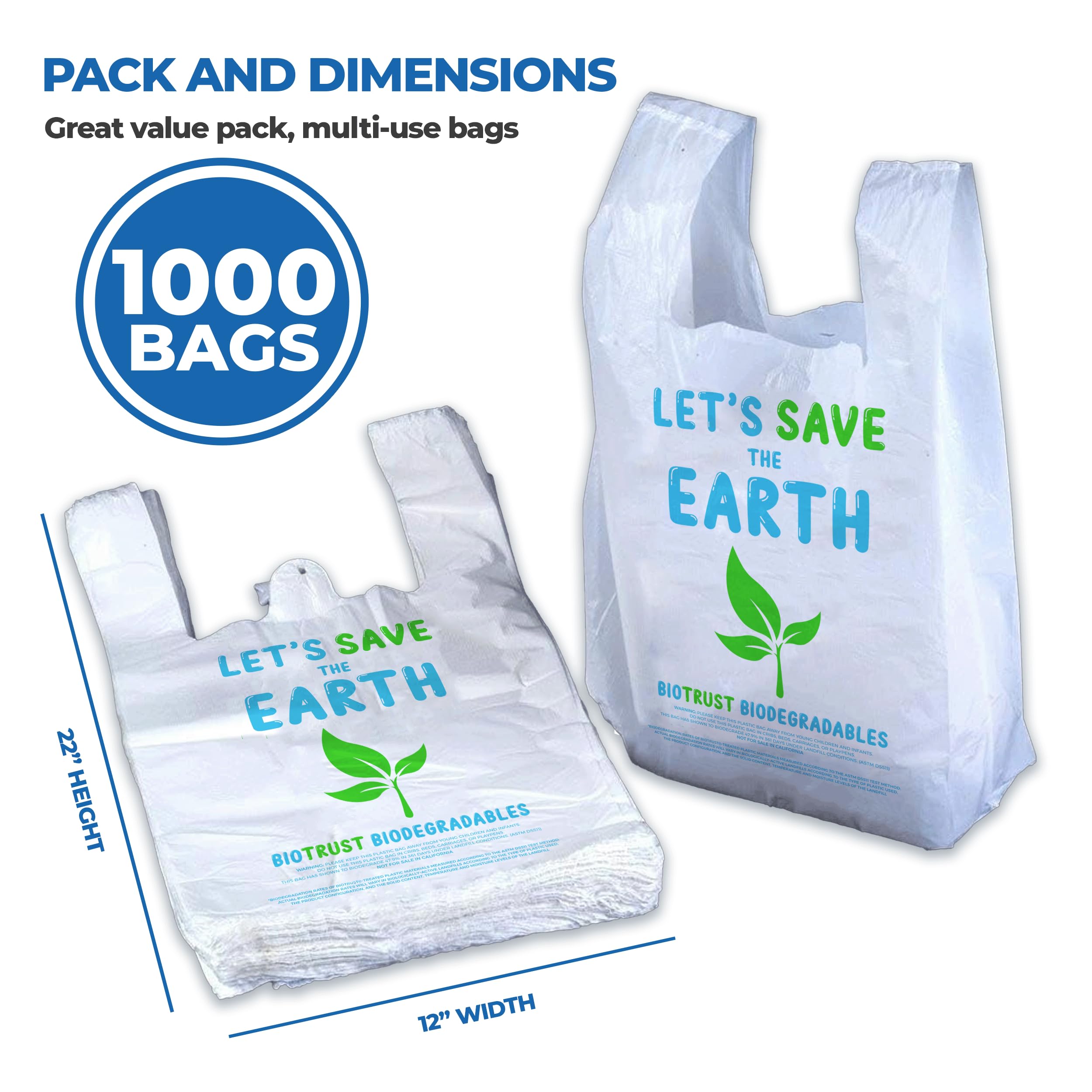 Eco-Friendly Biodegradable Thank You Bags - 1000 Pack Bulk | Extra Thick & Durable Reusable Shopping Bags | 100% Recyclable for Grocery, Restaurant, Supermarket Use | 12” x 6.5” x 22” Plastic-Free Bulk Bags | Perfect for Retail Stores, Takeout Orders & Sustainable Packaging