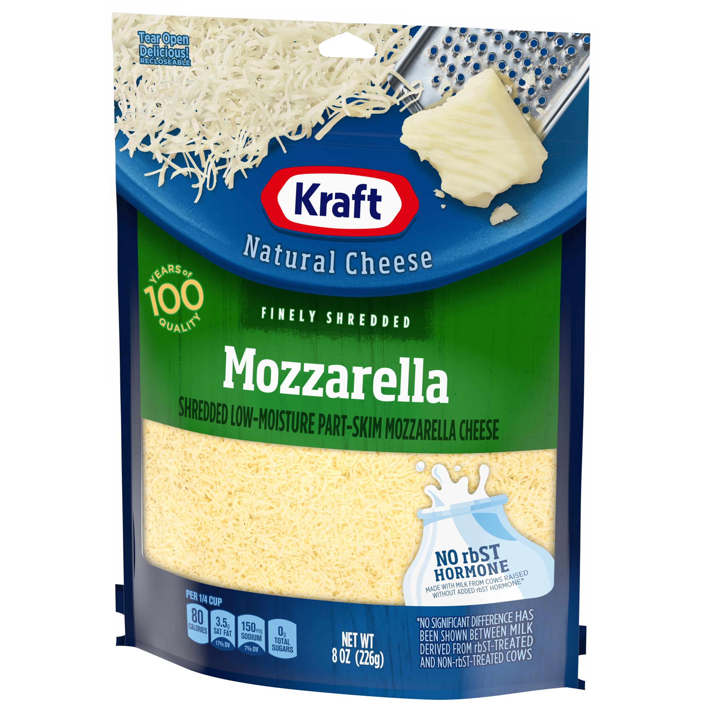Premium Kraft Finely Shredded Natural Mozzarella Cheese - 8 oz Resealable Pouch - Perfect for Pizza, Pasta, Salads & Italian Recipes