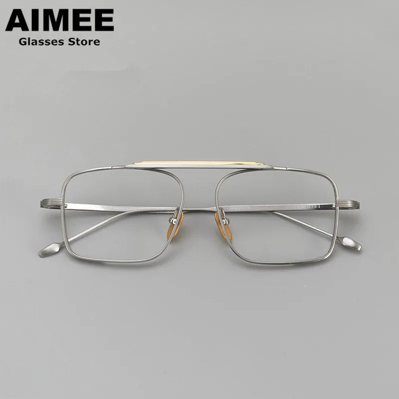 Aimee Unisex Full Rim Square Double Bridge Titanium Eyeglasses 49216 - Lightweight Durable Frame for Men & Women - Perfect for Reading, Work & Fashion Accessories