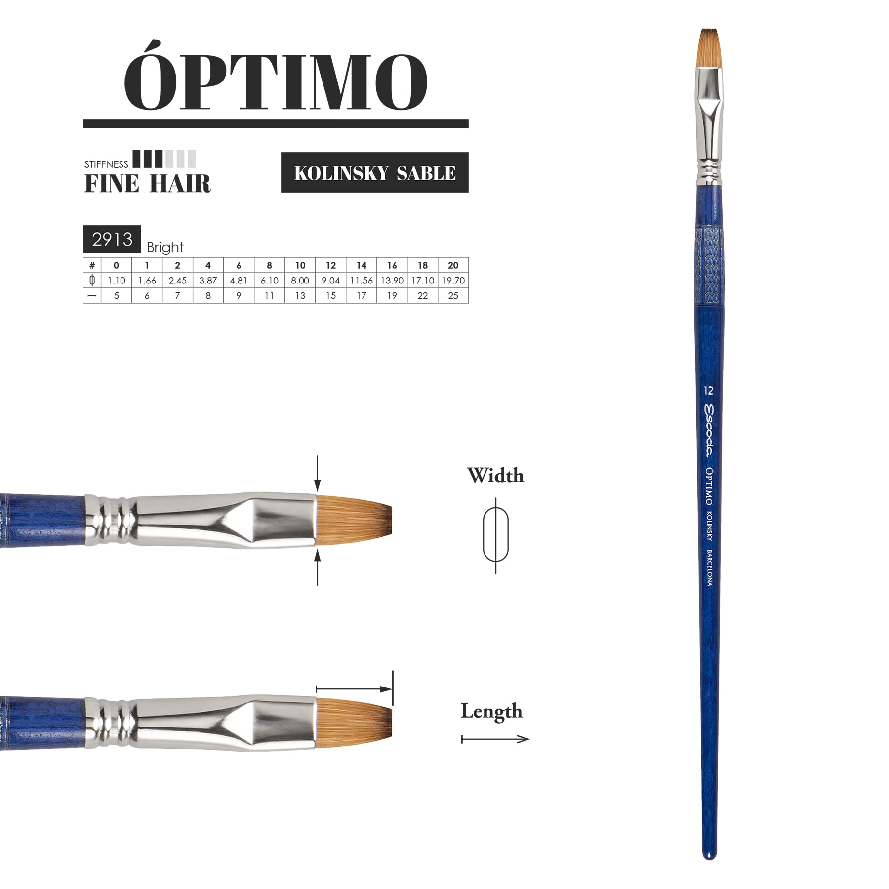 Speedball Escoda Optimo Series Size 20 Pure Kolinsky Artist Brush - Long Handle Oil & Acrylic Paint Brush for Professional Artists - Perfect for Canvas Painting, Portrait Work & Fine Detailing