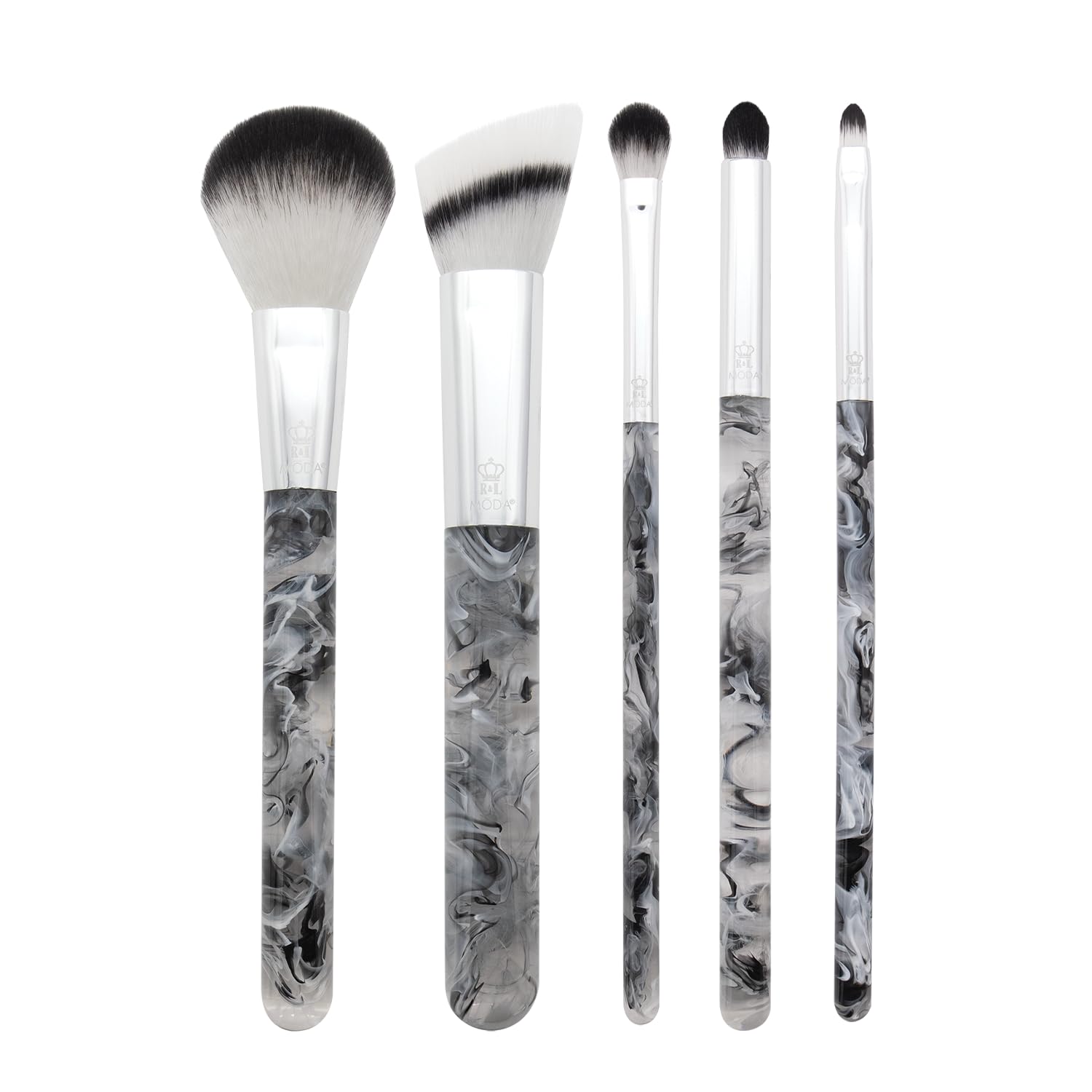 MODA Smoke Show 5-Piece Full Face Makeup Brush Set - Powder, Blender, Shader, Smoky Eye & Lip Brushes (Black) | Professional Cosmetic Brush Kit for Contouring, Blending & Makeup Application
