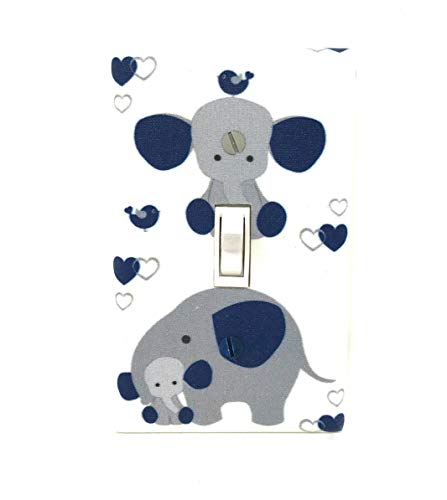 Elephant Light Switch Cover - Nursery Decor for Boys - Safari Theme - Navy Blue & Gray - Perfect for Kids' Rooms & Playrooms