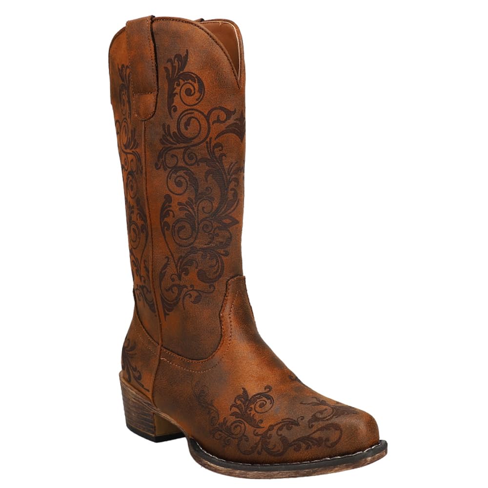 ROPER Women's Tall Embroidery Snip Toe Casual Boots - Mid Calf Low Heel 1-2