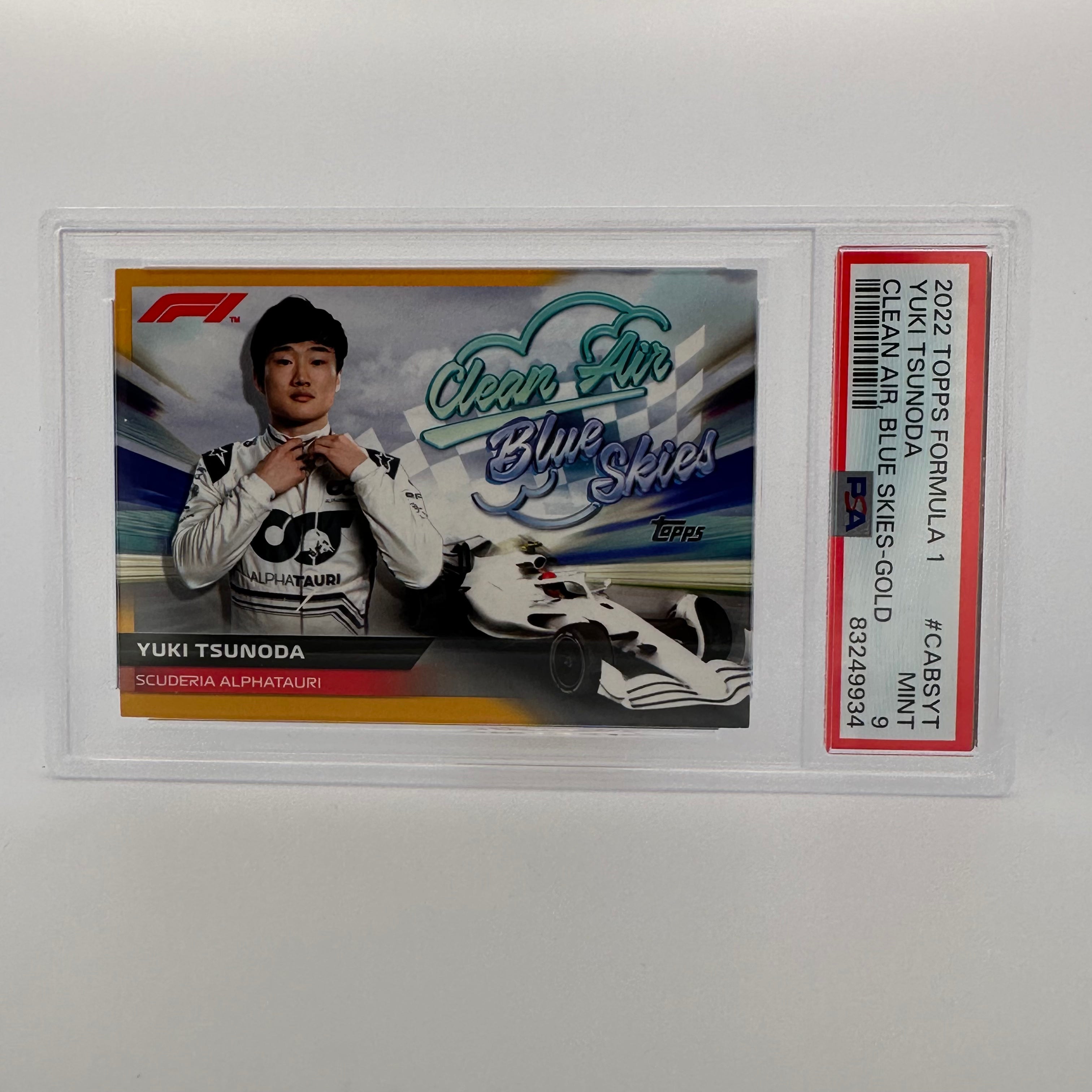 PSA 9 Yuki Tsunoda #CABSYT Clean Air Blue Skies Gold Parallel 23/50 - Rare F1 Racing Trading Card for Collectors & Investors - Perfect for Display, Trading, and Portfolio Diversification