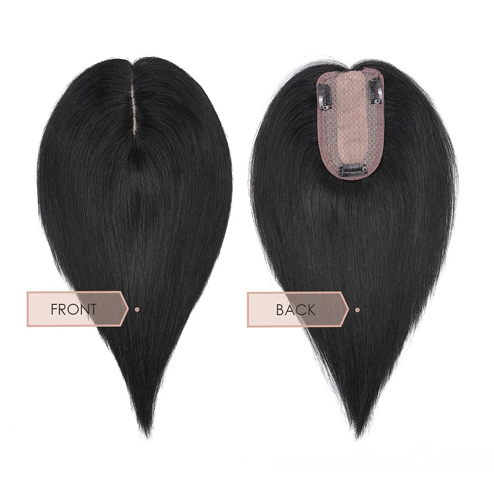 MY-LADY Human Hair Toppers for Women - 18 Inch Jet Black Remy Hair Pieces, 150% Density, 7x13CM Silk Base, No Bangs, for Thinning Hair - Perfect for Daily Wear, Parties, and Special Occasions