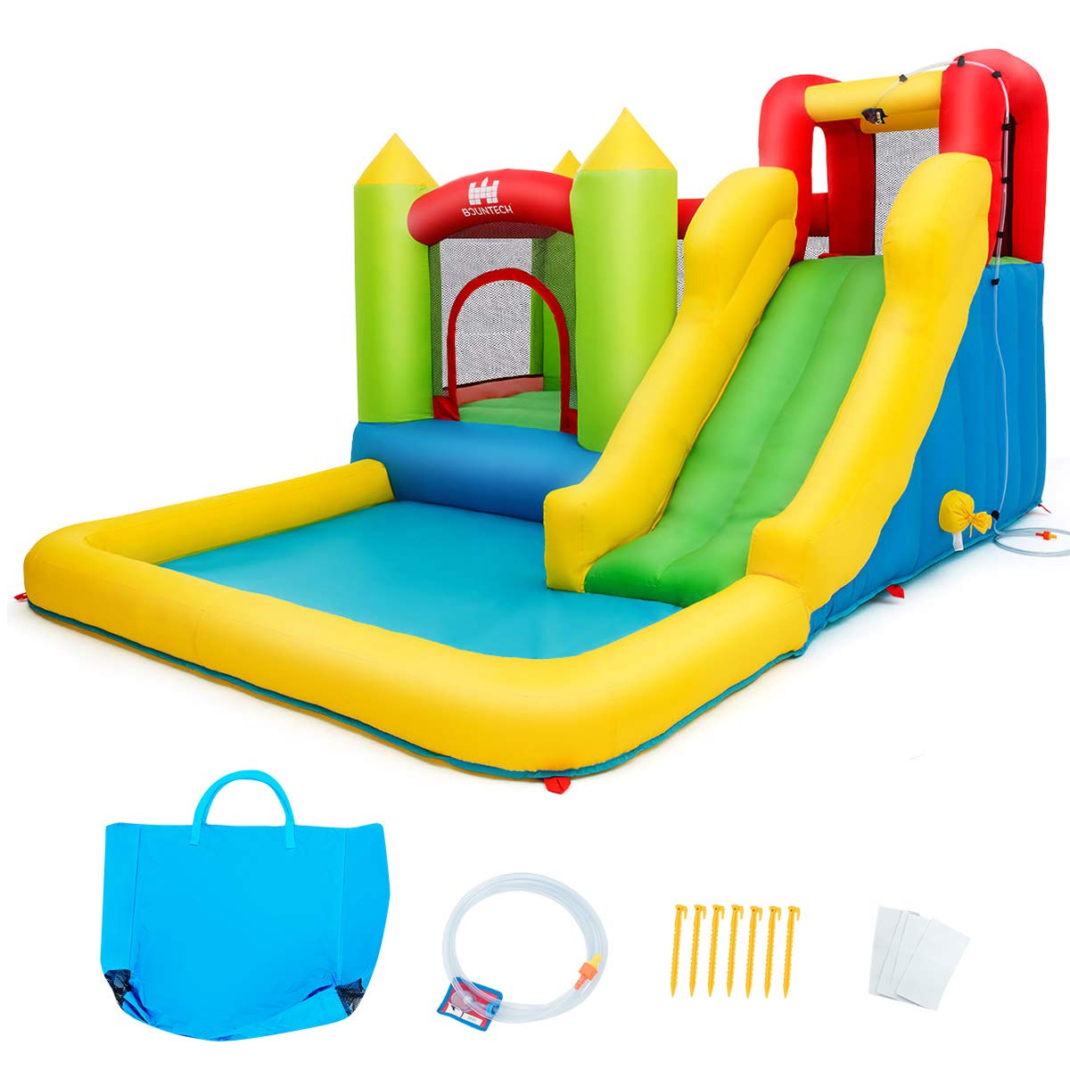 **HONEY JOY 5-in-1 Giant Inflatable Water Slide with Climbing Wall, Splash Pool & Slides - Outdoor Blow Up Water Park for Kids & Adults - Backyard Summer Fun (Includes 480W Blower)**    **Perfect for backyard parties, summer gatherings, family fun, and outdoor water play!**