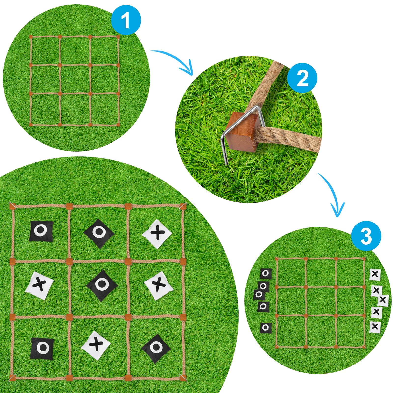 Giant Wooden Tic Tac Toe Outdoor Game Set - 4ft x 4ft Jumbo Size for Backyard, Lawn, Camping & Parties - Fun Bean Bag Toss Game for Kids & Adults - Perfect for Family Gatherings, Picnics and Outdoor Events
