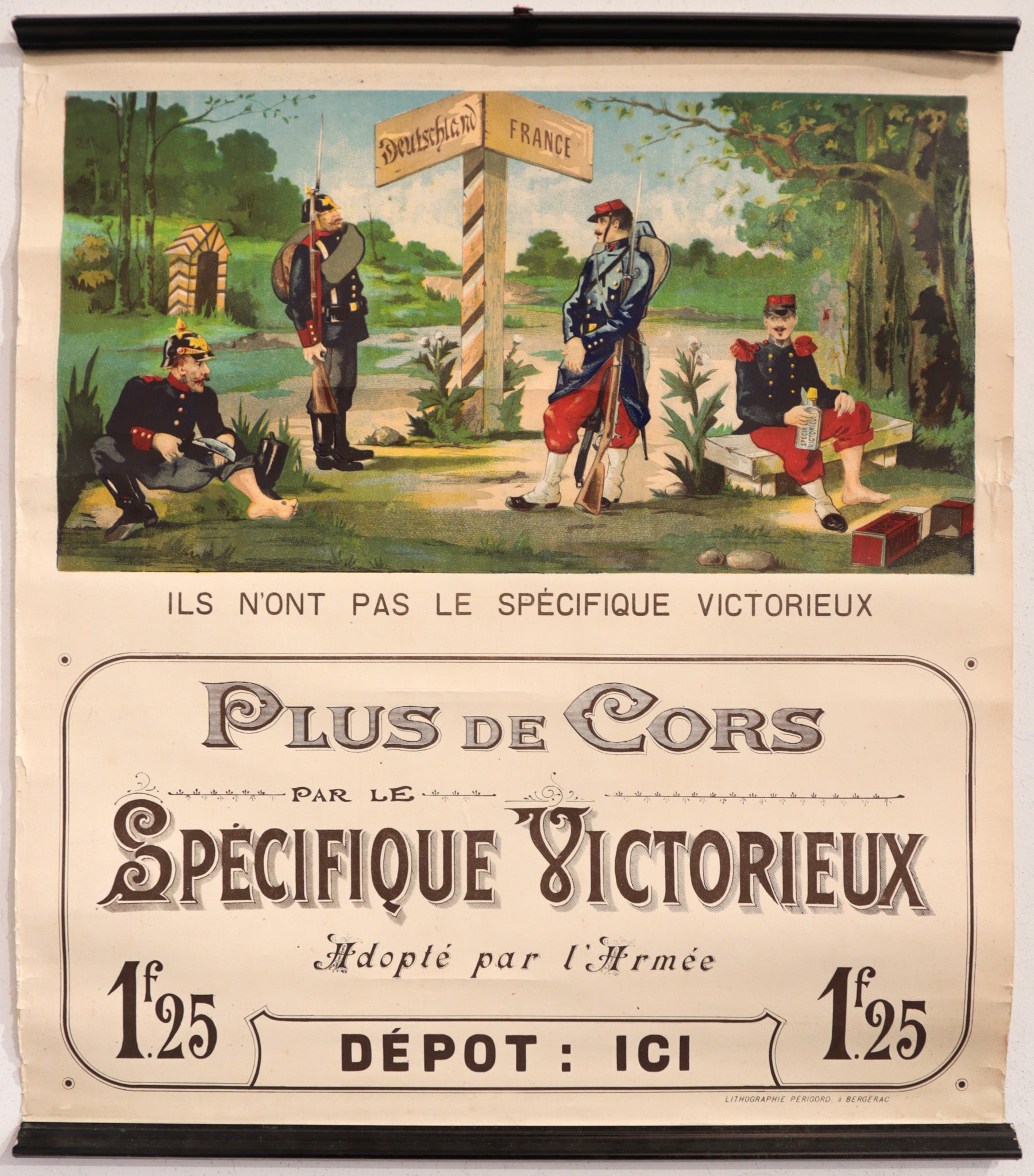 1900 French Cavalry Vintage Poster - Plus de Cors par le Spécitique Victorieux (Antique Corn Remedy Ad) - Perfect for Home Decor, Office Wall Art & Historical Collectibles