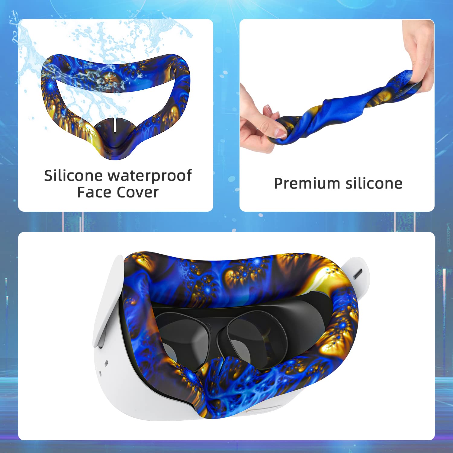 BlueFire VR Accessories Kit for Oculus Quest 2 - Silicone Face Cover, Controller Grips, Protective Shell, Lens Protector & 10 Disposable Eye Covers | Enhanced Comfort & Hygiene for Virtual Reality Gaming & Fitness