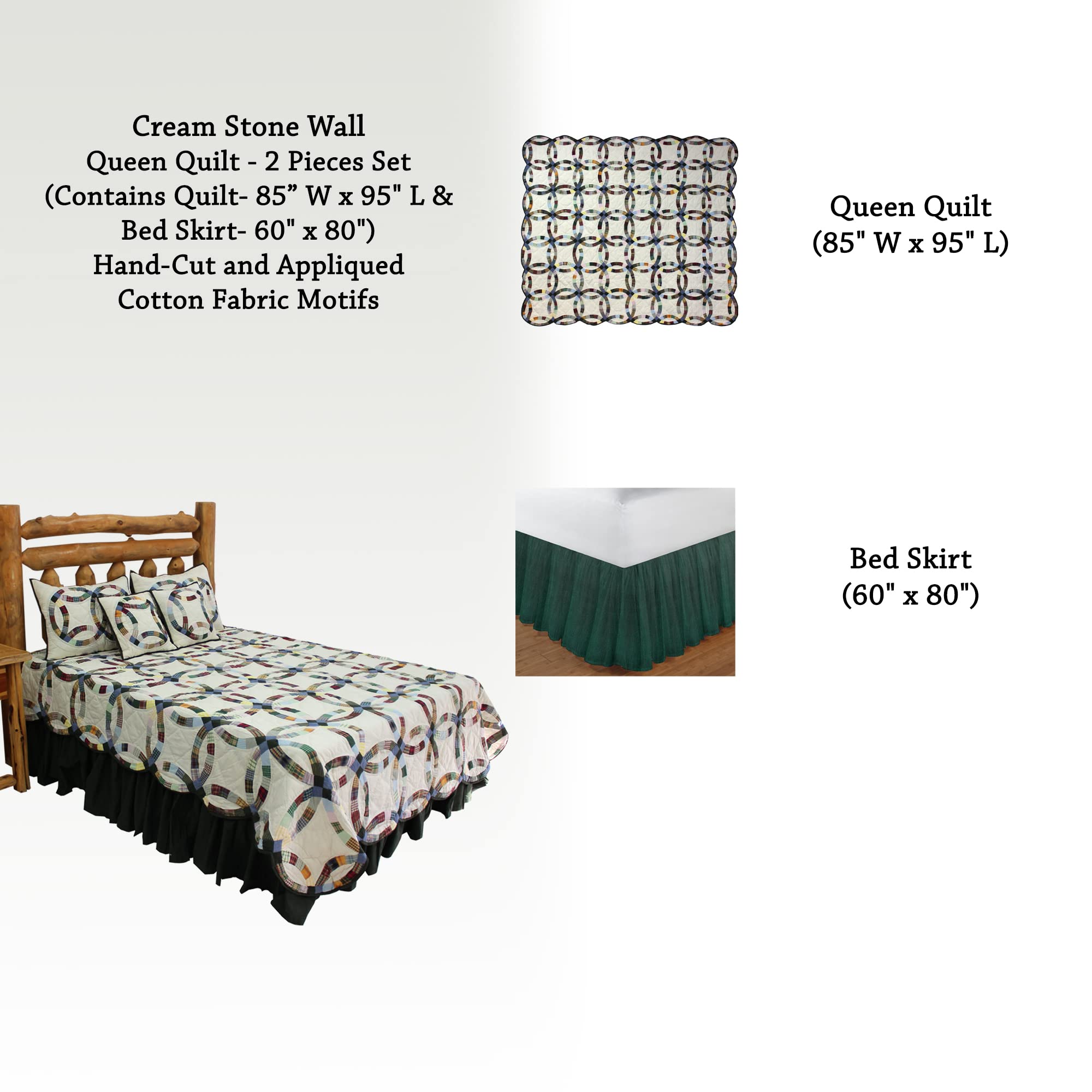 Handmade Patchwork Cotton Queen Quilt Set - 2 Piece (85