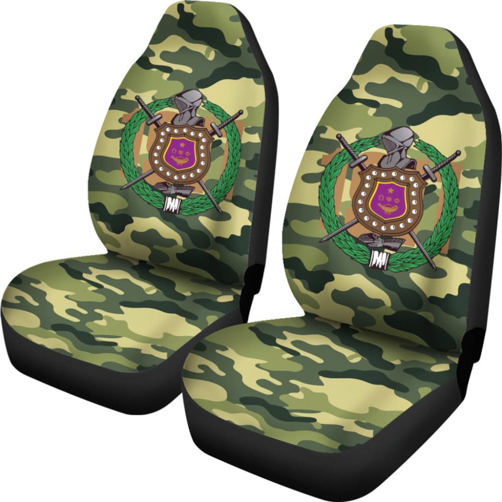 Premium Green Camouflage Omega Psi Phi Car Seat Covers - Durable & Stylish for Fraternity Members - Perfect for Cars, Trucks & SUVs