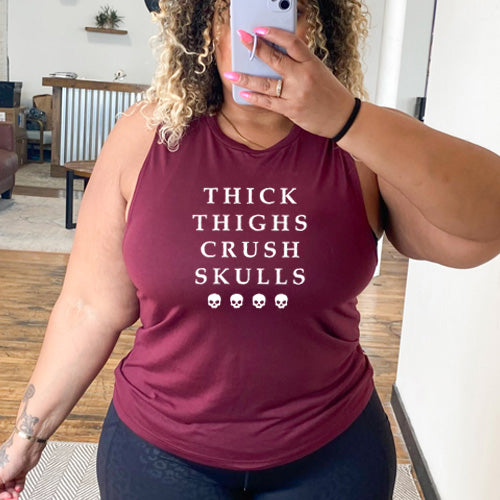 Thick Thighs Crush Skulls Muscle Tank Top - Women's Workout Gym Shirt for Powerlifting & Bodybuilding Training