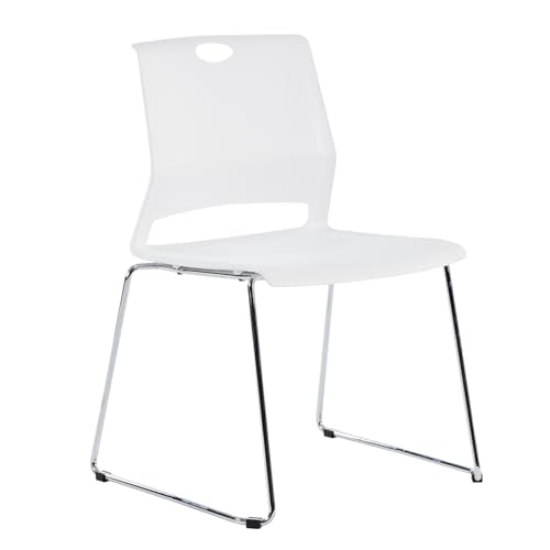 Stackable Plastic Chairs Set of 4 - White Reception Chairs with Durable Plastic Shell Seat for Conference Room, Dining Room, Waiting Area & Classroom - Perfect for Office, School, Restaurant and Event Seating