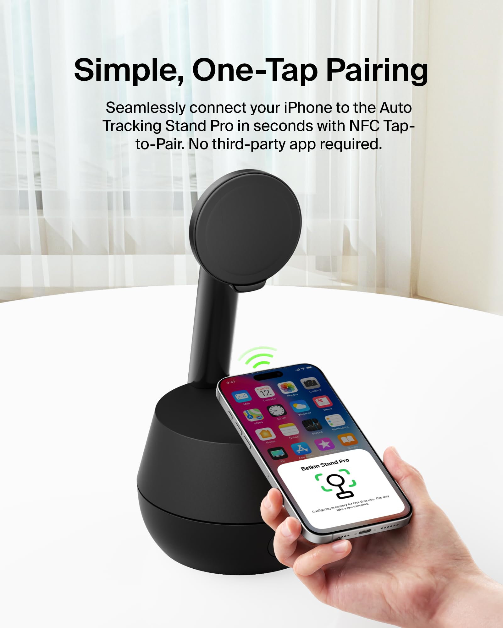 Belkin Wireless Charger Stand with Auto Face Tracking - Apple DockKit Certified, Tripod & MagSafe Compatible, 360° Rotation for iPhone - Perfect for FaceTime, TikTok, YouTube & Social Media Content Creation