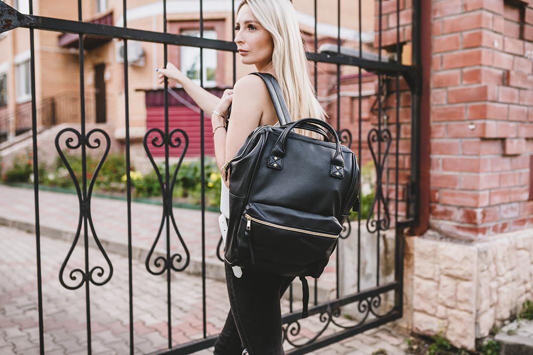 Kah&Kee Genuine Leather Backpack for Women - 15 Inch Laptop Bag with USB Charging Port - Professional Teacher Bag, Diaper Backpack, Work & School Backpack - Perfect for Office, College, Business Travel & Daily Commute