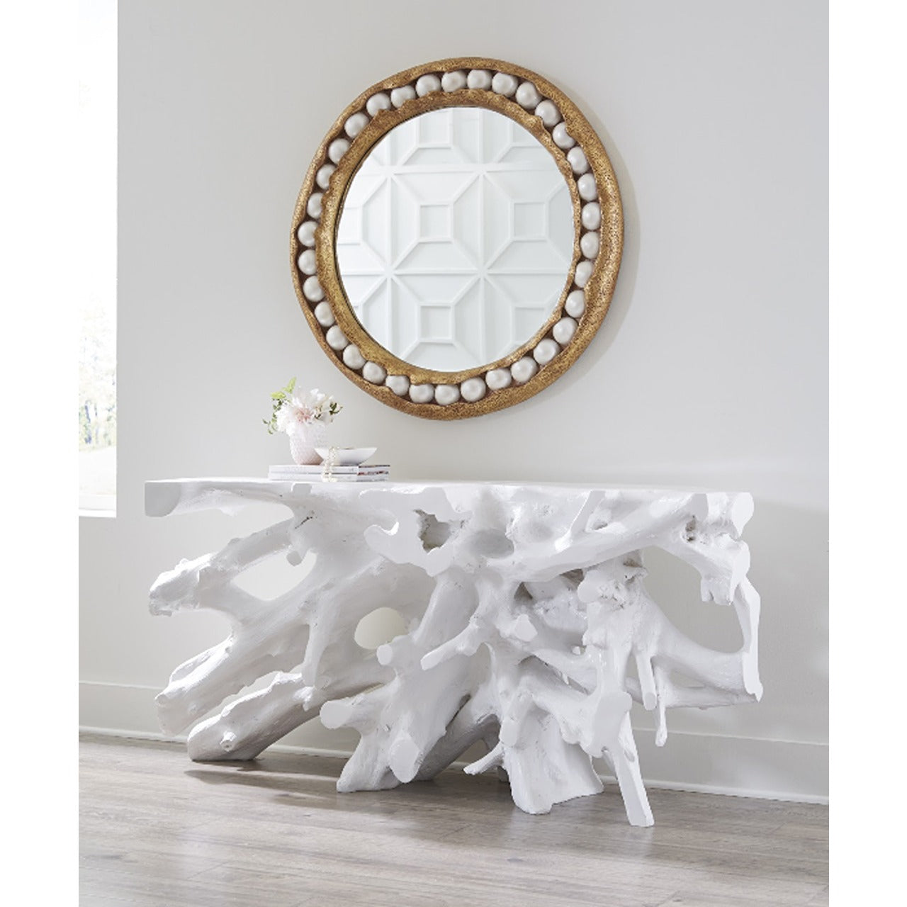 Modern White Console Table with Cast Root Design - Perfect for Entryway, Living Room & Hallway Decor