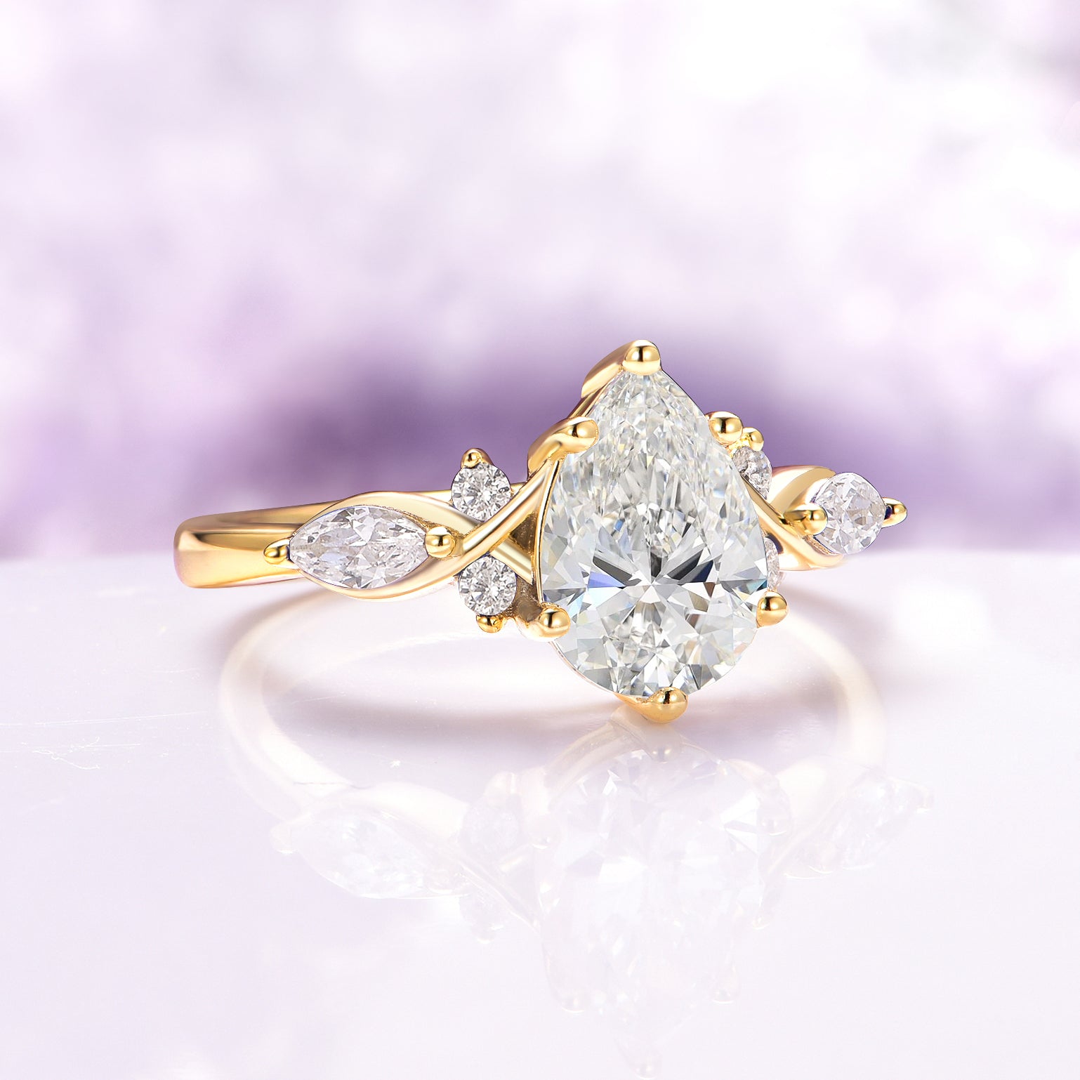 14K Solid Yellow Gold Moissanite Bridal Ring Set for Women | Elegant Wedding & Engagement Jewelry | Perfect for Proposals, Anniversaries & Special Occasions