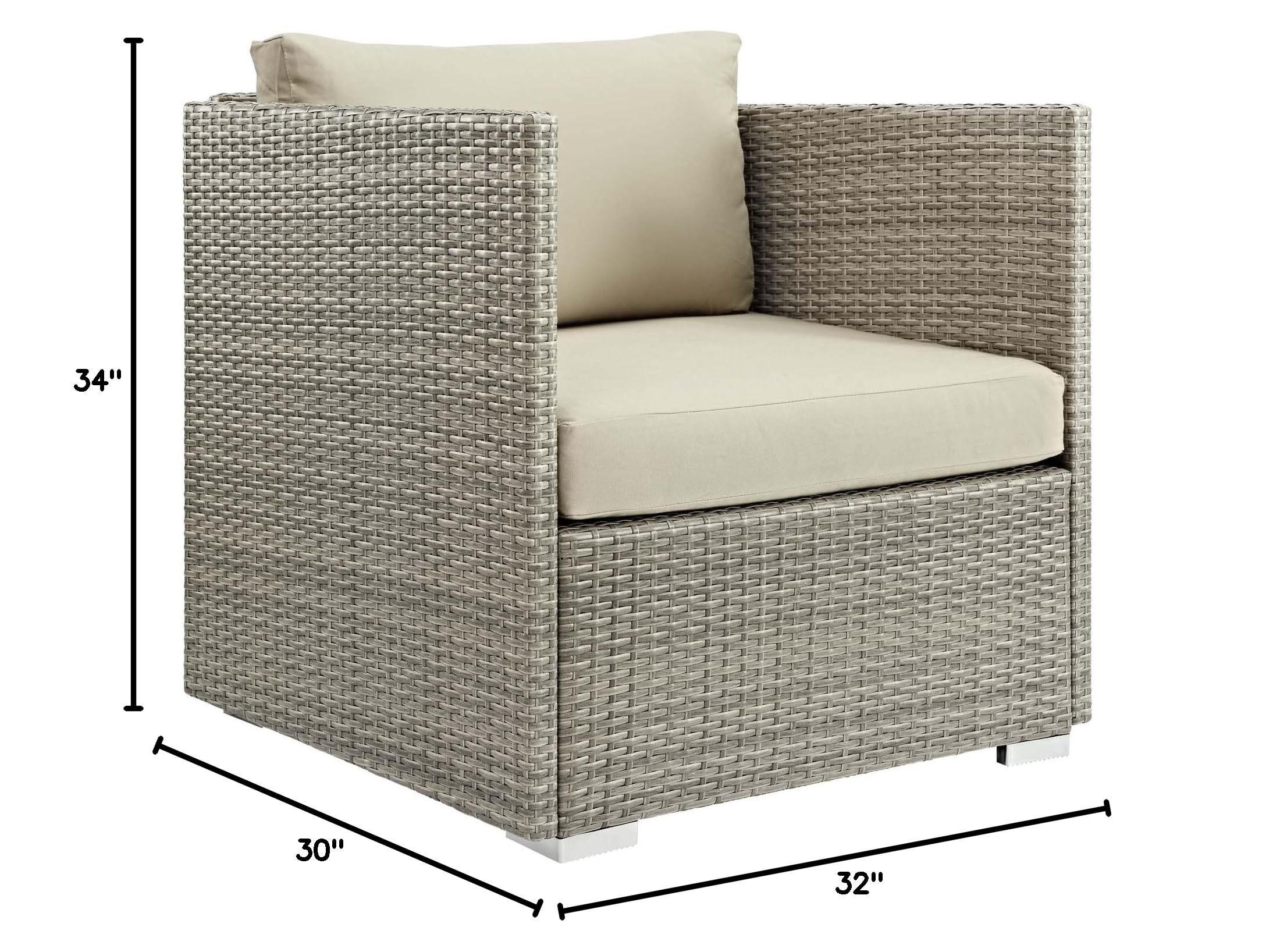 Modway Repose Wicker Rattan Outdoor Patio Arm Chair with Sunbrella® Fabric Cushions - Light Gray Beige - Weather-Resistant Lounge Chair for Poolside, Garden, Deck & Backyard Relaxation