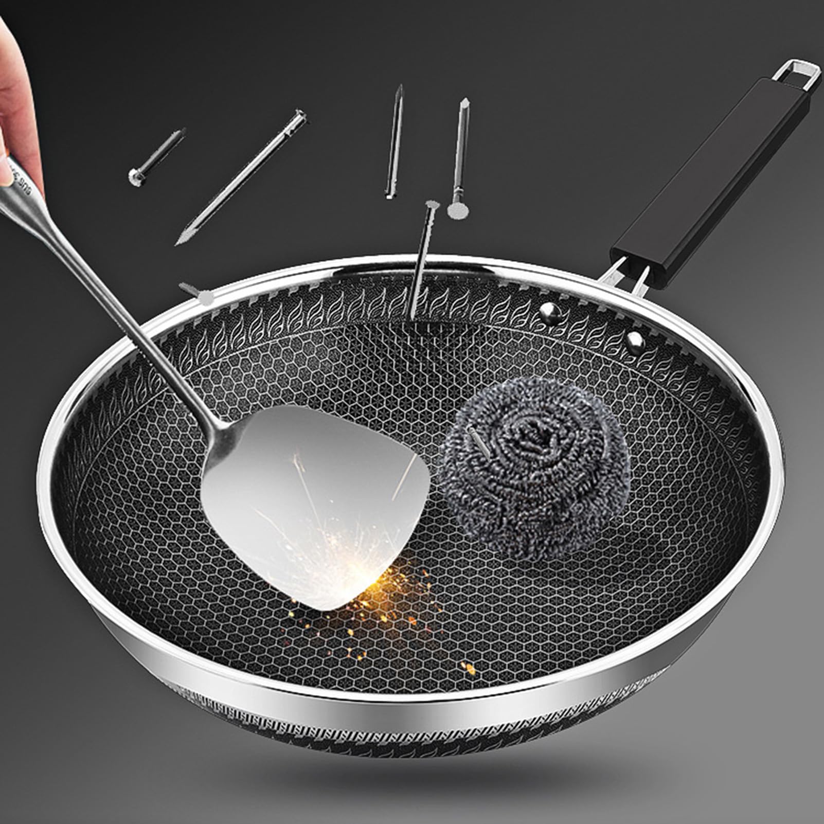 AZHANGYB 34cm Carbon Steel Wok Pan - Nonstick, Scratch-Resistant Pasta Pot for Electric, Induction & Gas Stoves - Perfect for Stir-Frying, Boiling & Deep Frying Pasta Dishes