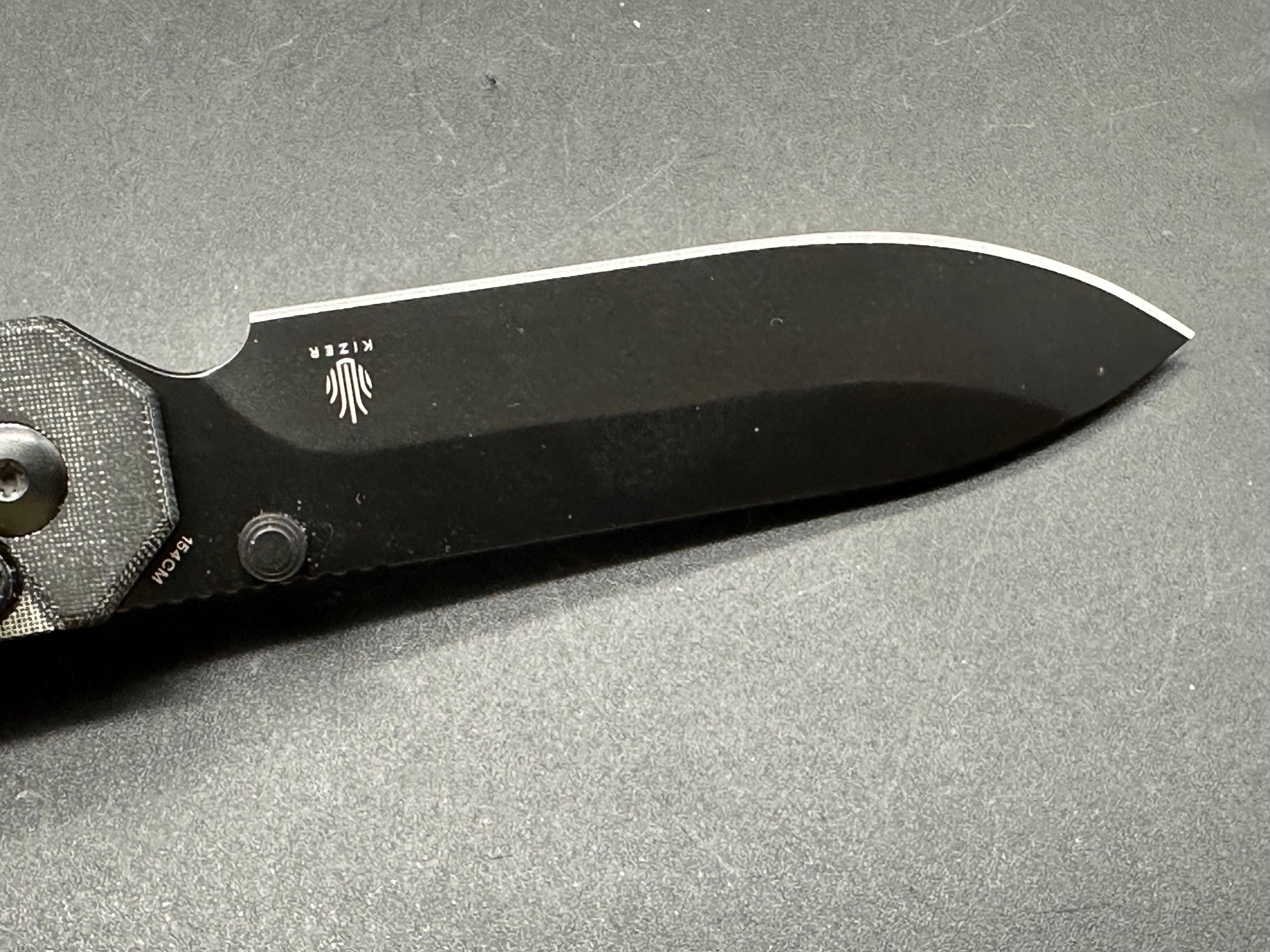 KIZER KUH Folding Pocket Knife - Black Micarta Handle, 154CM Steel Blade, Button Lock Mechanism | EDC, Outdoor, Camping, Survival Gear