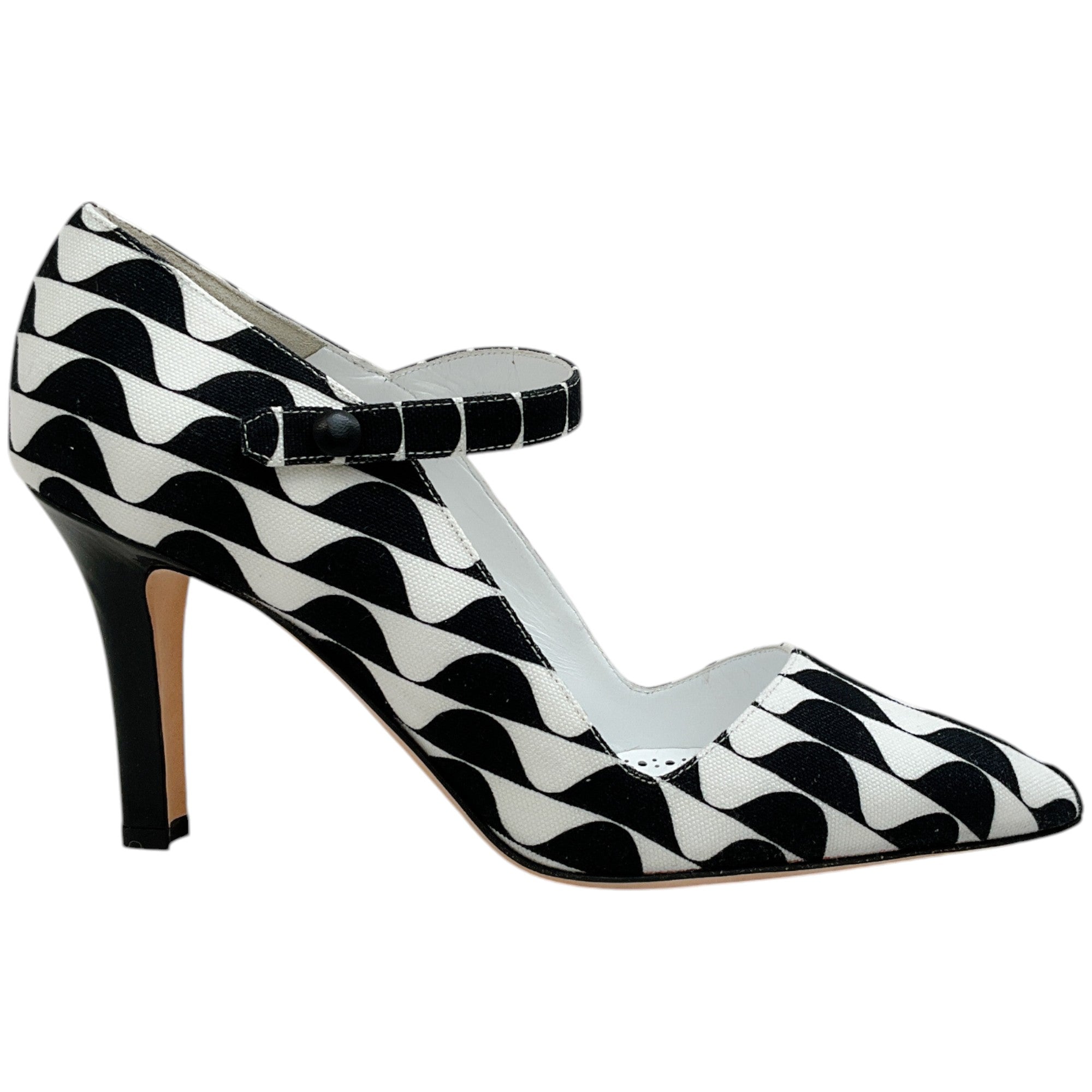 Manolo Blahnik Black & White Canvas Tarazona Pumps - Elegant Women's Dress Shoes for Weddings, Parties & Office Wear