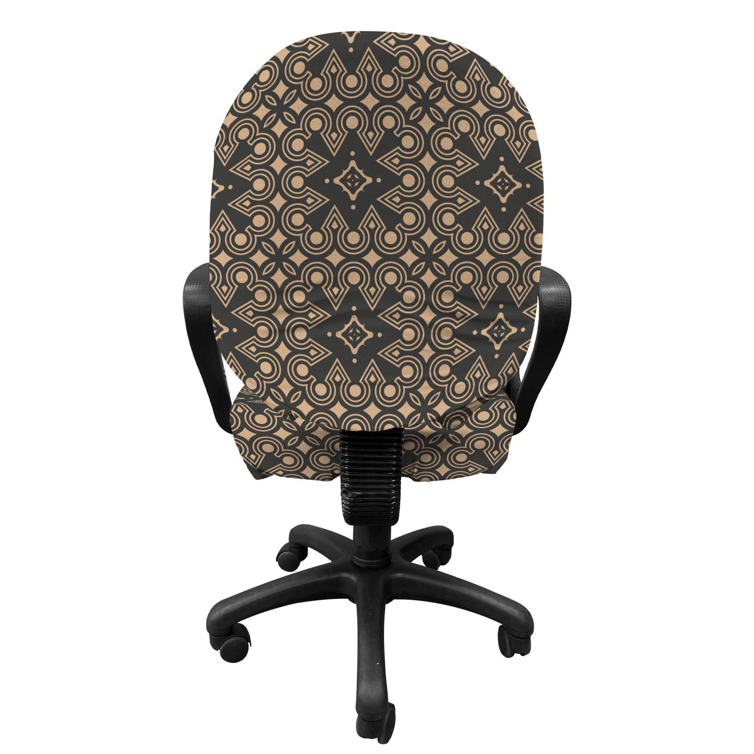 Ambesonne Ethnic Office Chair Slipcover - Moroccan Tribal Boho Stretch Fabric Cover with Oriental Damask Motif in Earth Tones | Perfect for Home Office, Living Room & Bohemian Decor (Dark Grey & Tan)