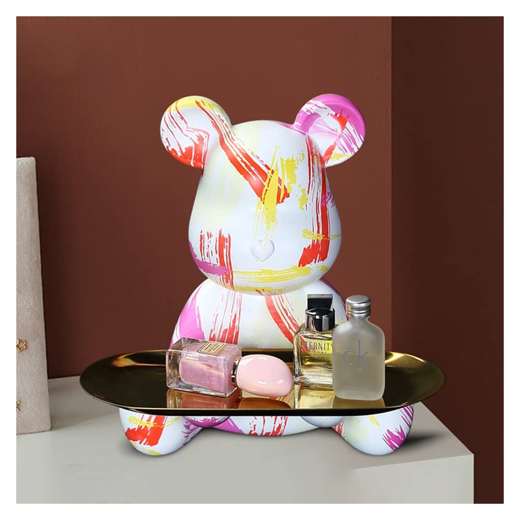 Nordic Style Bear Resin Decorative Tray - Jewelry & Key Organizer for Bedroom, Office & Home Decor | Cute Animal Statue Storage Tray for Cosmetics, Jewelry & Small Accessories | Perfect for Vanity, Dresser & Nightstand Organization