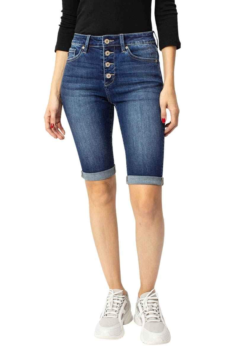 Kan Can Women's High Rise Bermuda Shorts - Comfortable Stretch Denim Summer Shorts for Casual Wear, Beach, and Travel
