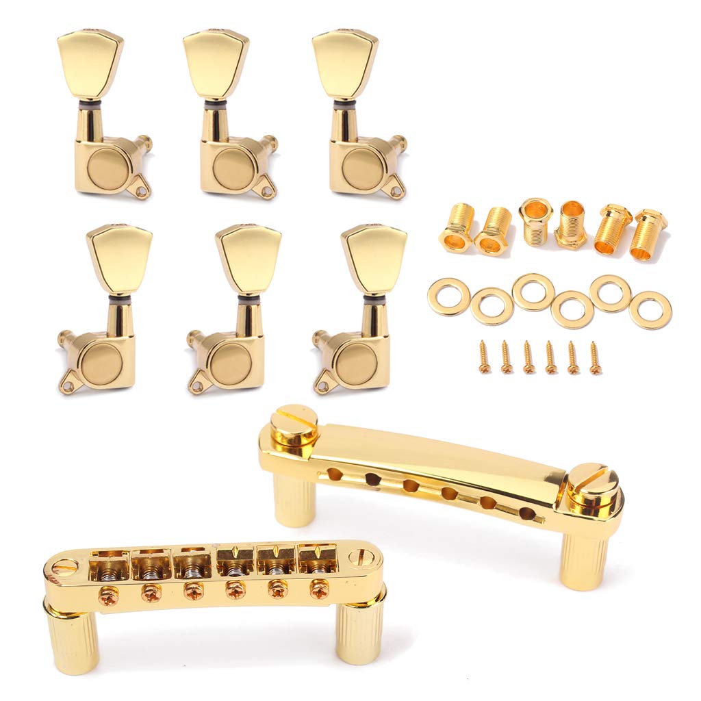 Alnicov Premium Guitar Tuning Pegs & Locking Bridge Set - Precision Machine Heads & Bridge for Acoustic/Electric Guitars - Perfect for Stage Performances & Home Practice