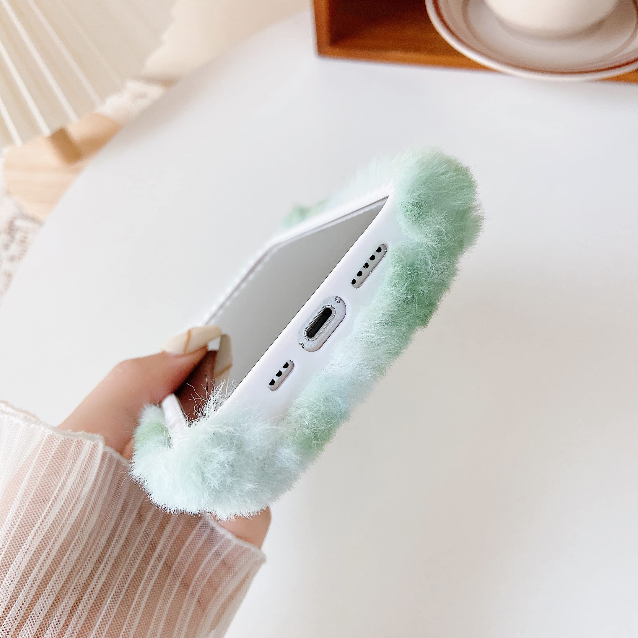 Gradient Color Plush Furry Soft iPhone XR Case - Winter Warm Cozy Phone Cover with Fluffy Texture (Pink) - Perfect for Cold Weather & Stylish Protection