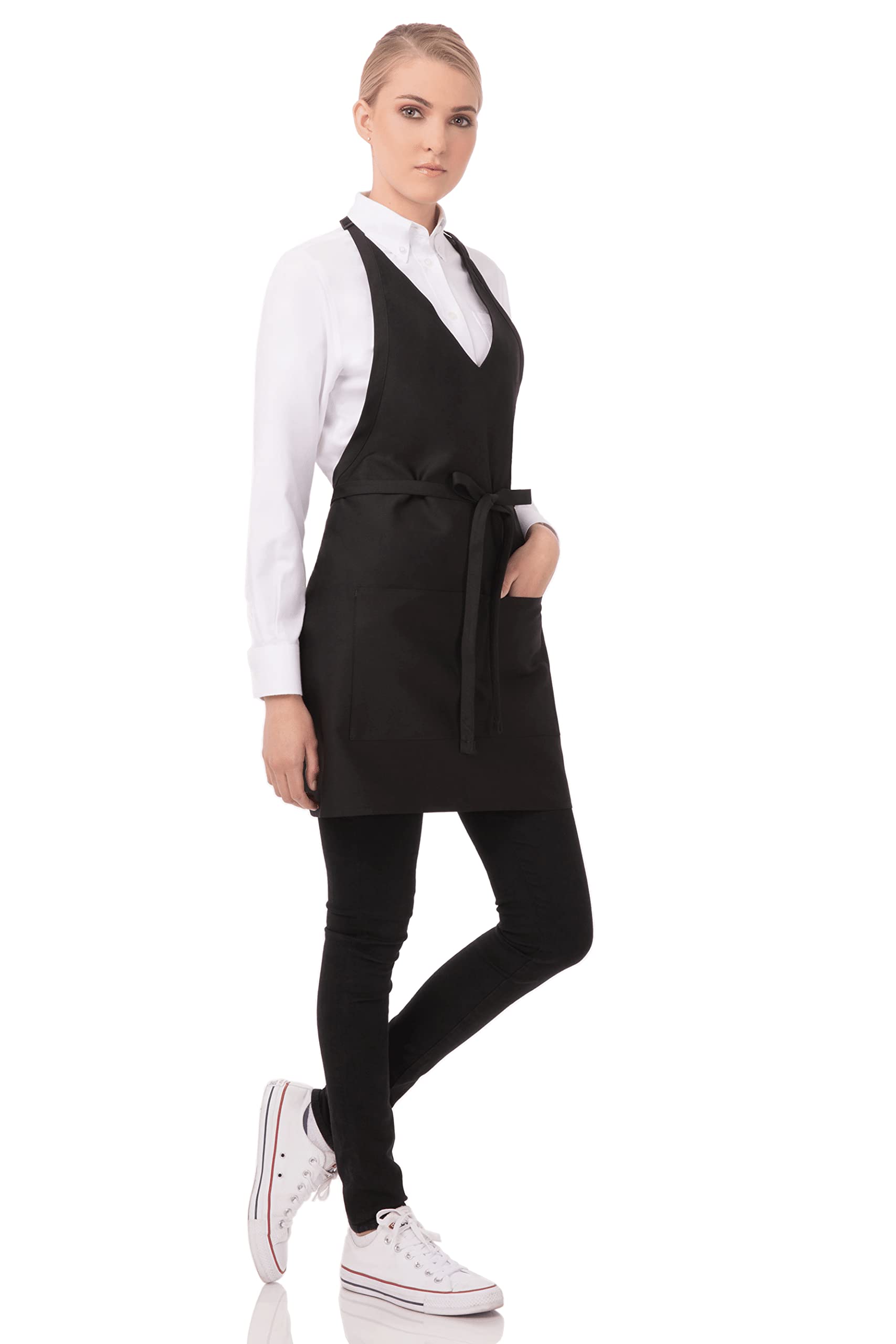 Chef Works Unisex V-Neck Tuxedo Apron - Professional Waist Cooking Apron for Chefs, Waiters & Bartenders - Perfect for Restaurants, Catering & Home Kitchen Use