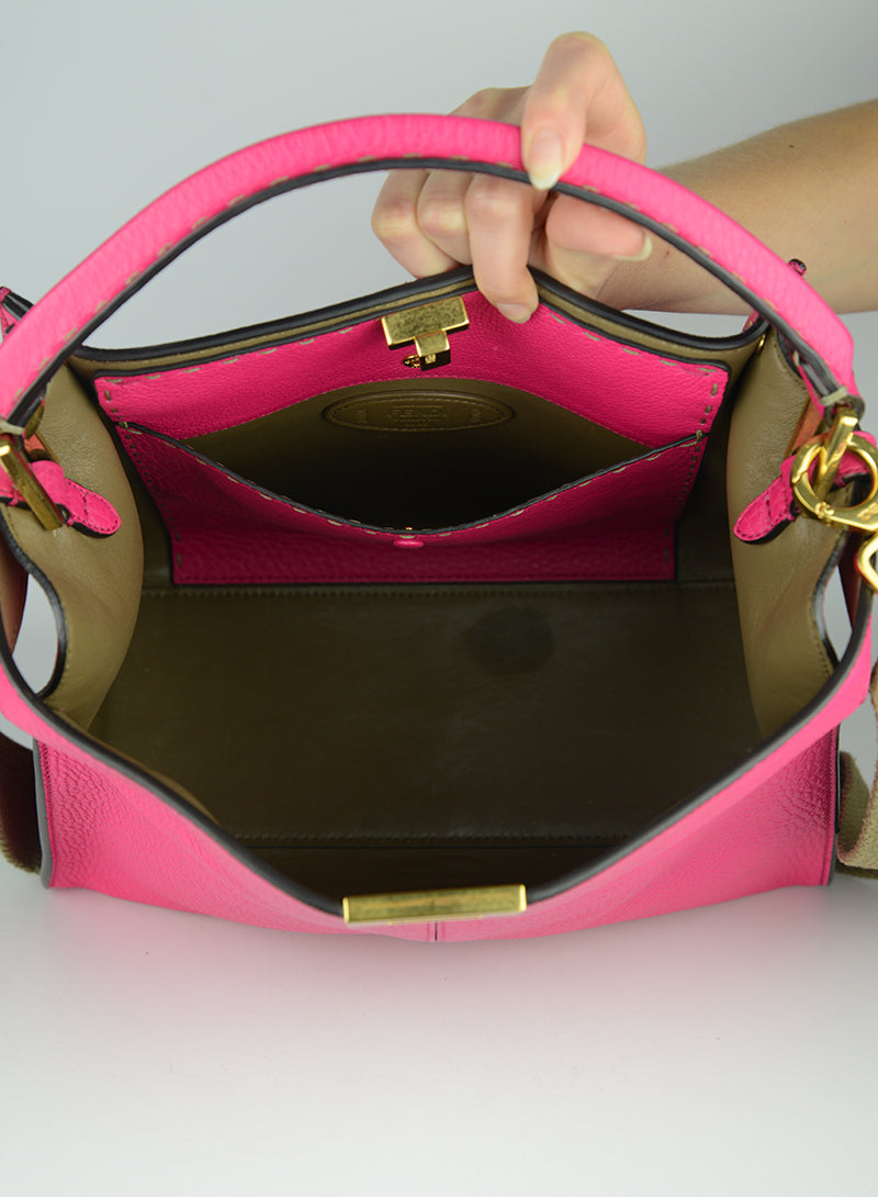 Fendi Selleria Peekaboo Isseu X Lite Fuchsia Leather Handbag - Luxury Designer Crossbody Bag for Women, Perfect for Work, Travel & Evening Events