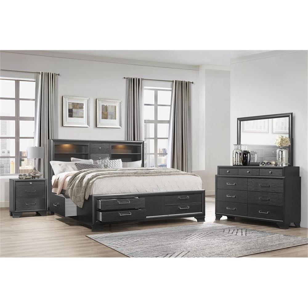 Jordyn Textured Nightstand - Modern Grey Bedside Table with Drawer for Bedroom, Living Room & Guest Room | Global Furniture USA