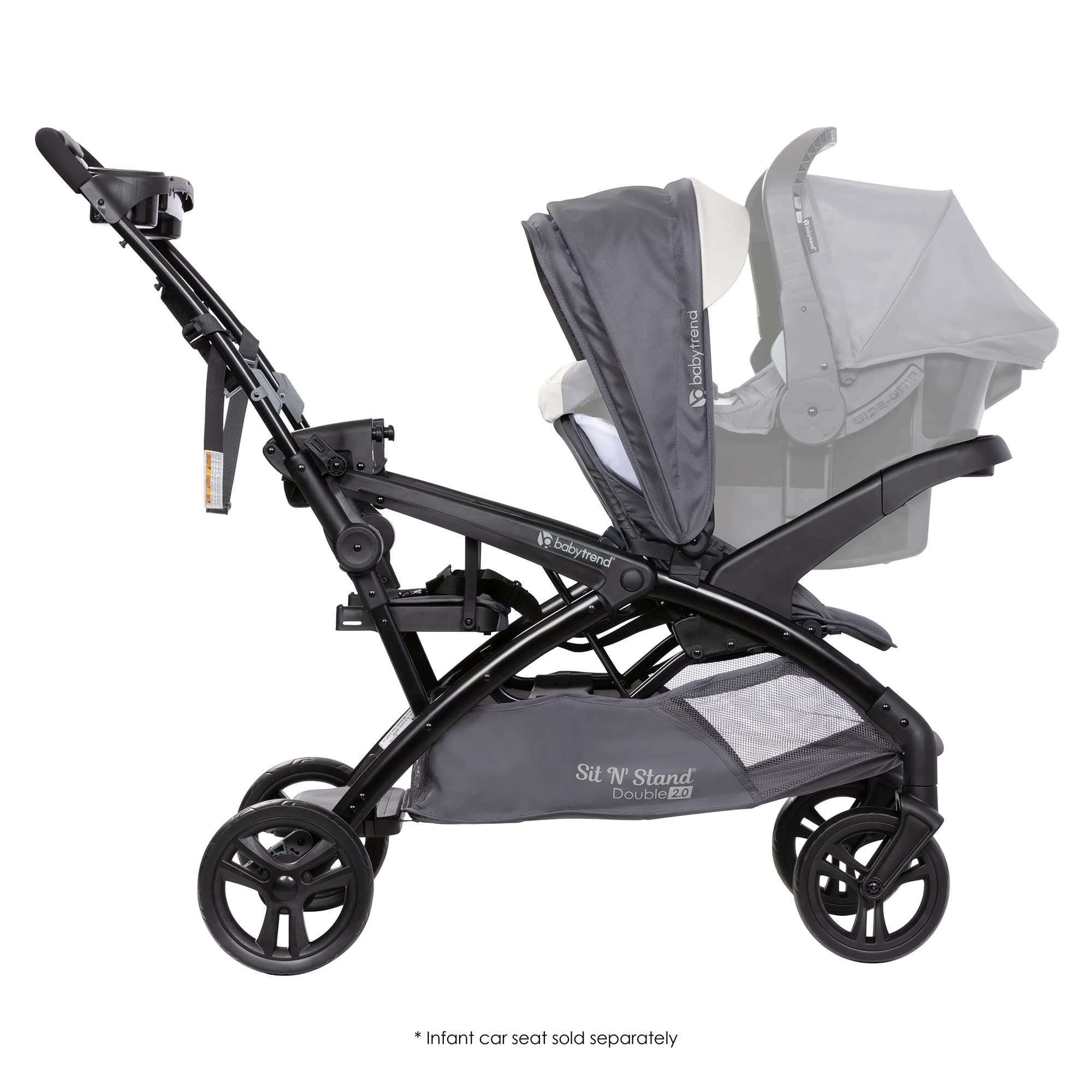 Baby Trend Sit N' Stand Tandem Double Stroller 2.0 DLX - Lightweight Convertible Stroller with 5-Point Safety Harness, Adjustable Canopy, 2 Cup Holders & Large Storage Basket - Perfect for Twins, Siblings or Infant & Toddler - Ideal for Shopping, Travel & Daily Walks (Magnolia)