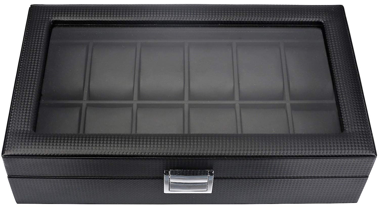 Premium 12-Slot Watch Box for Men - Large Glass Top Watch Case Organizer - Luxury Watch Storage Display (Black) - Perfect for Watch Collectors & Gift Giving