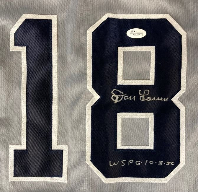 Don Larsen New York Yankees Signed Gray Baseball Jersey - World Series Perfect Game 10/8/56 Inscribed with JSA COA - Perfect for Collectors, Sports Memorabilia Displays & Yankees Fans Gifts