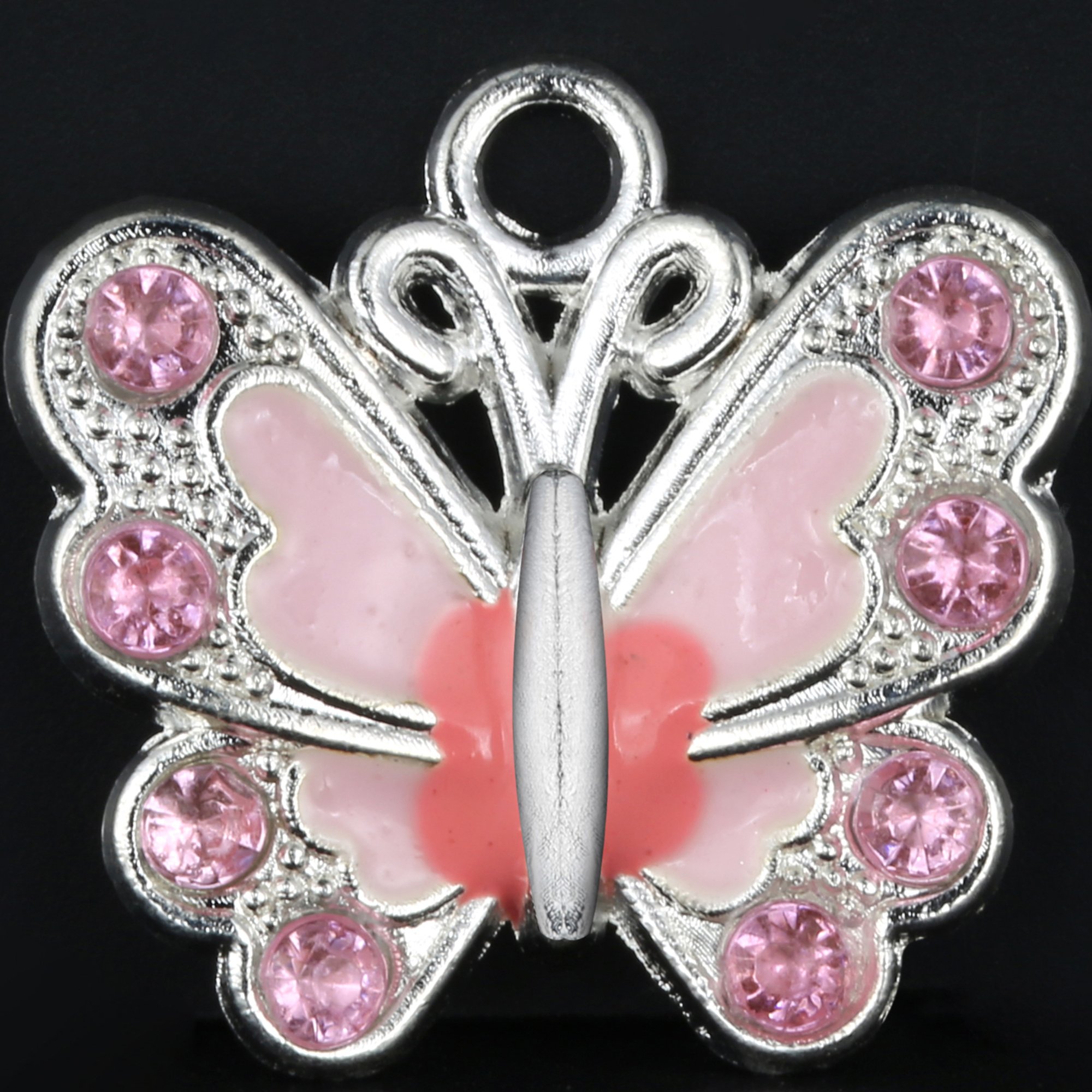 14pcs Silver Plated Small Butterfly Enamel Charm Beads for Jewelry Making DIY - Pink Pendants for Necklaces, Bracelets & Craft Projects