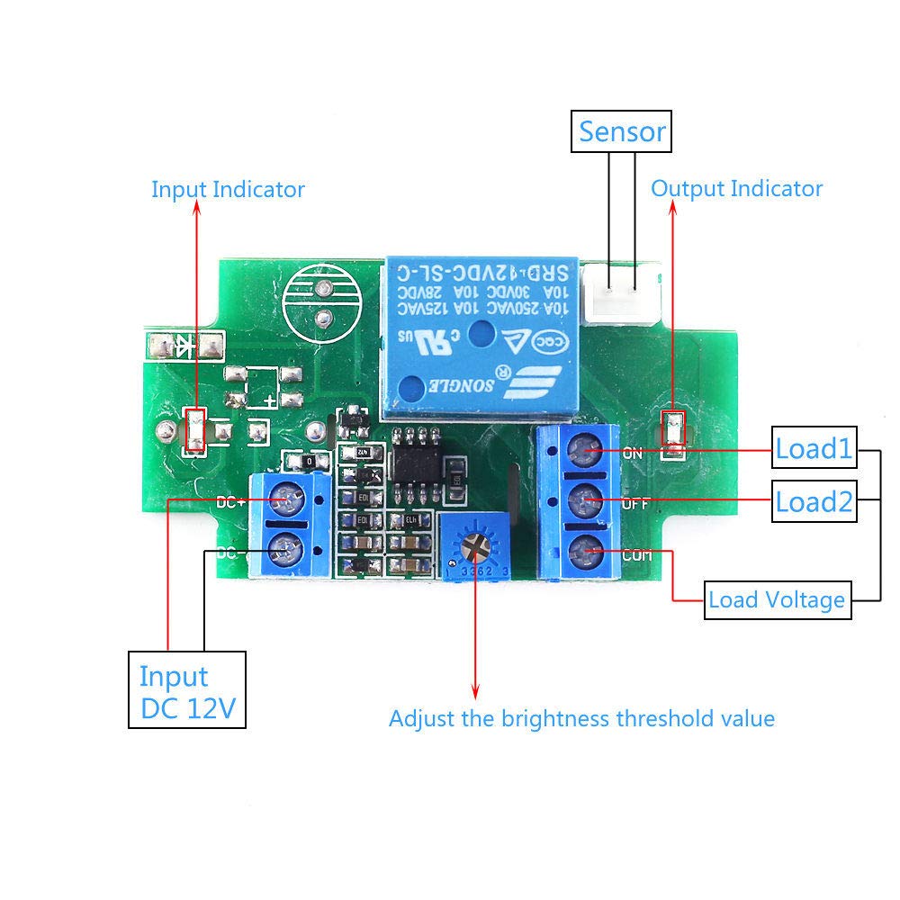 Photosensitive Sensor Controller - 12V DC Relay Module with Adjustable Brightness & Waterproof Design for Outdoor/Indoor Light Control - Smart Home Automation & Garden Lighting Solution