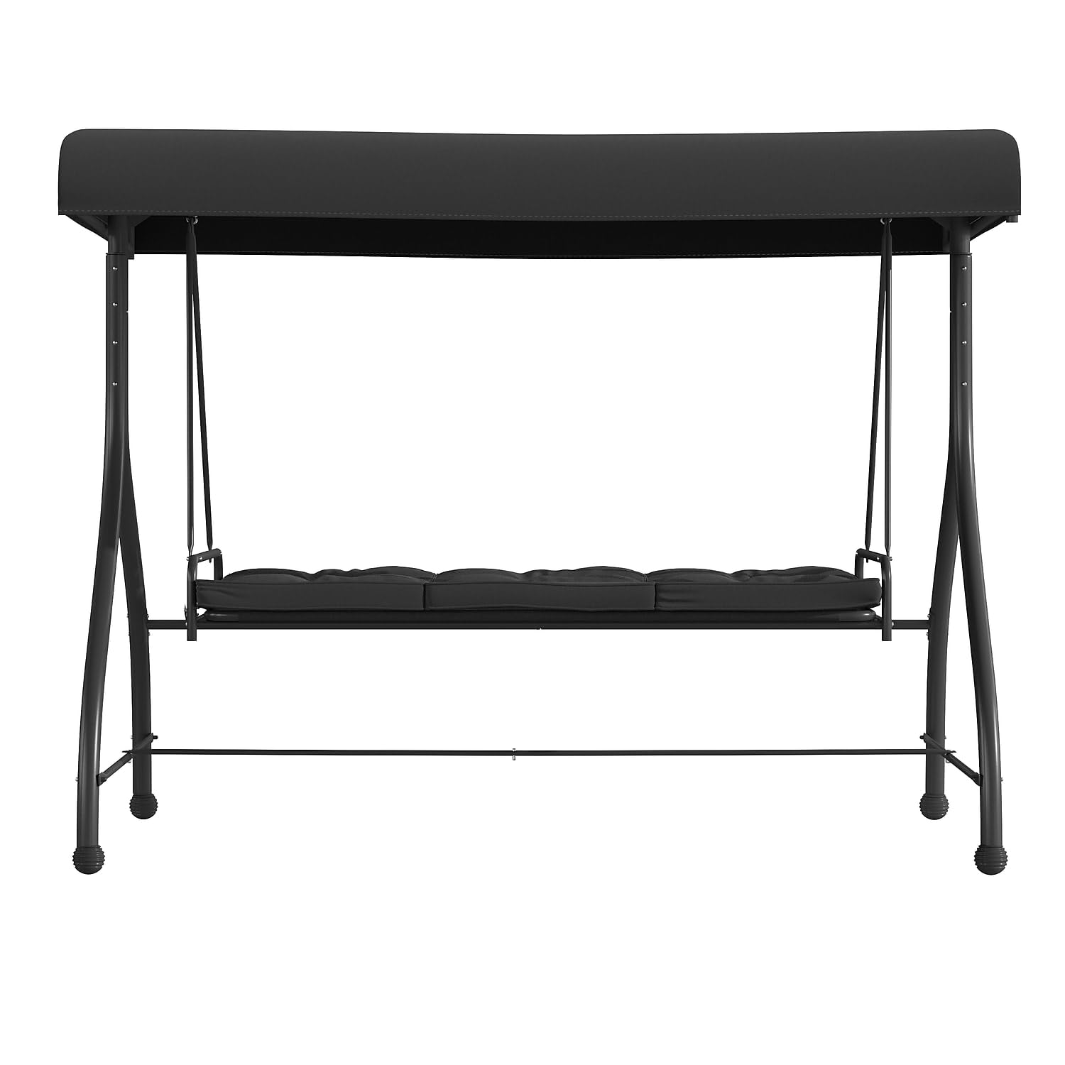 Flash Furniture Tellis 3-Seat Outdoor Steel Patio Swing with Canopy & Cushions - Convertible Hammock Swing Bed for Garden, Backyard, Deck (Black) | Perfect for Relaxing, Lounging & Outdoor Entertaining