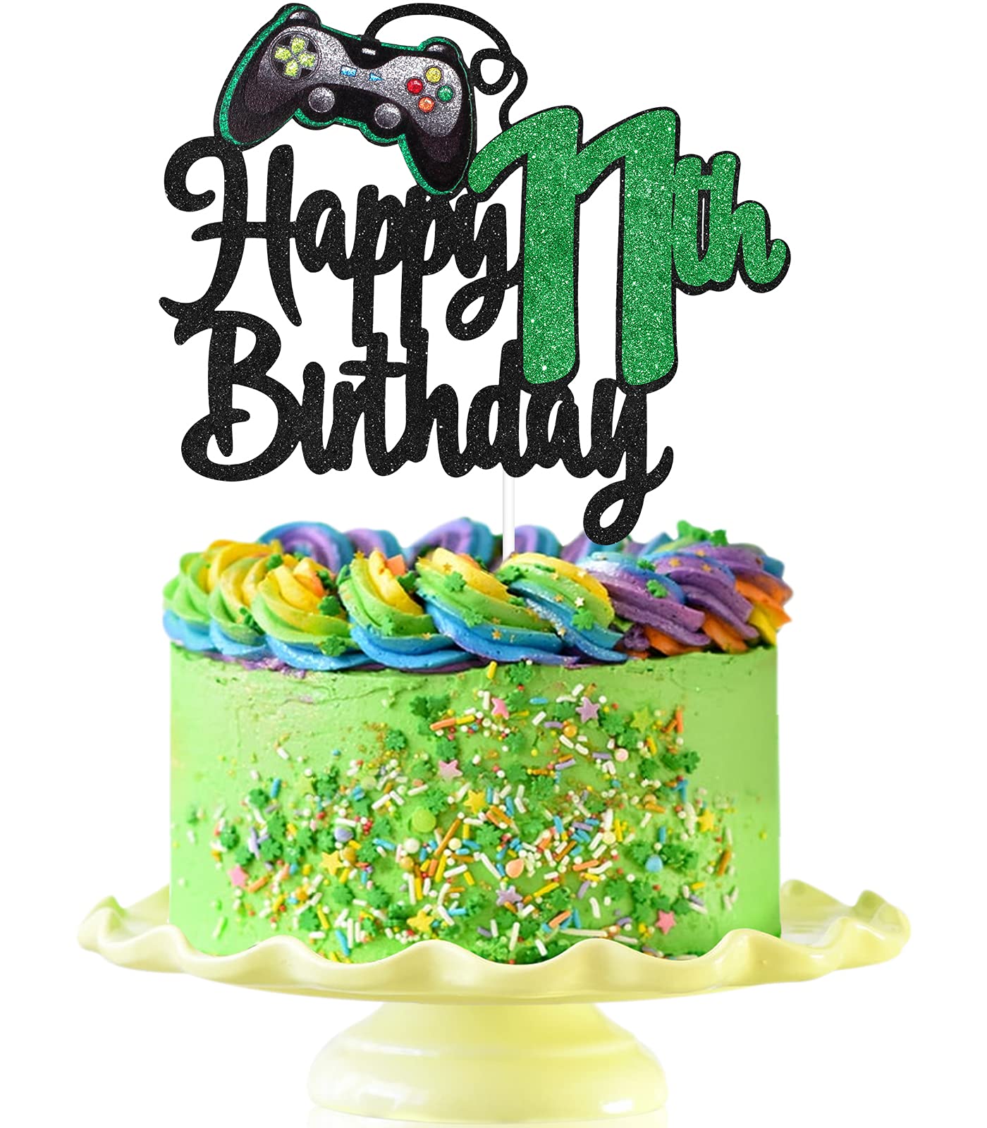 Video Game Happy 11th Birthday Cake Topper - Game Boy's 11th Birthday Party Supplies - Level Up Winner Party Decorations for Gaming Theme Cakes - Perfect for Gaming Birthday Parties & Celebrations