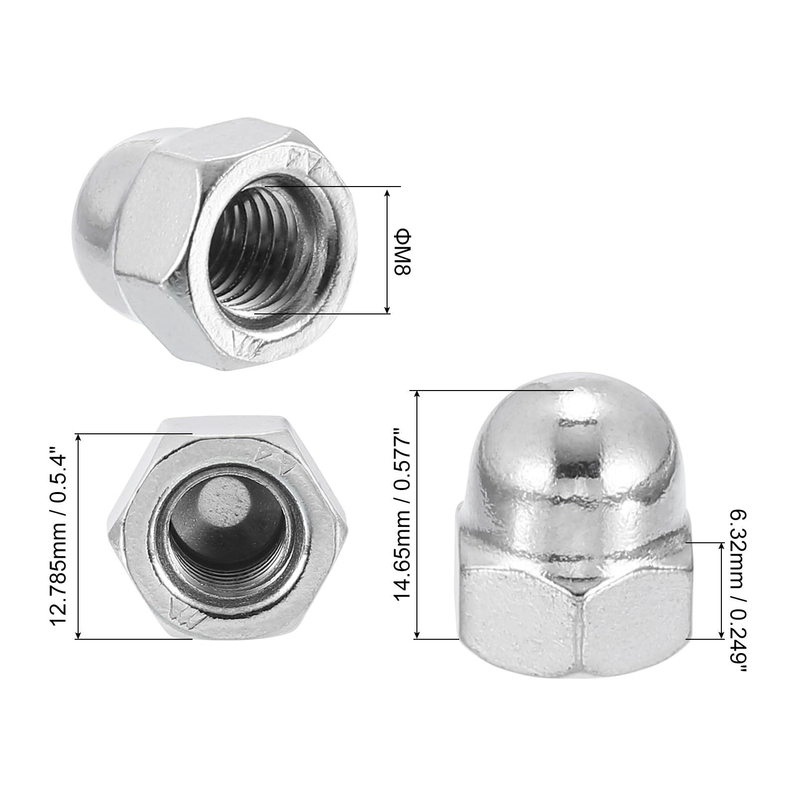 uxcell 25Pcs M8x1.25 316 Stainless Steel Acorn Cap Nuts - Dome Head Hex Nut for Bolt Cover, Rustproof Hardware Fasteners - Perfect for Automotive, Marine & Outdoor Applications