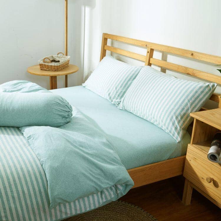 Premium 100% Cotton Pale Green Striped Jersey Bedding Set - Soft & Breathable Queen Size Sheet Set for Cozy Sleep - Perfect for Bedrooms, Guest Rooms & Dormitories