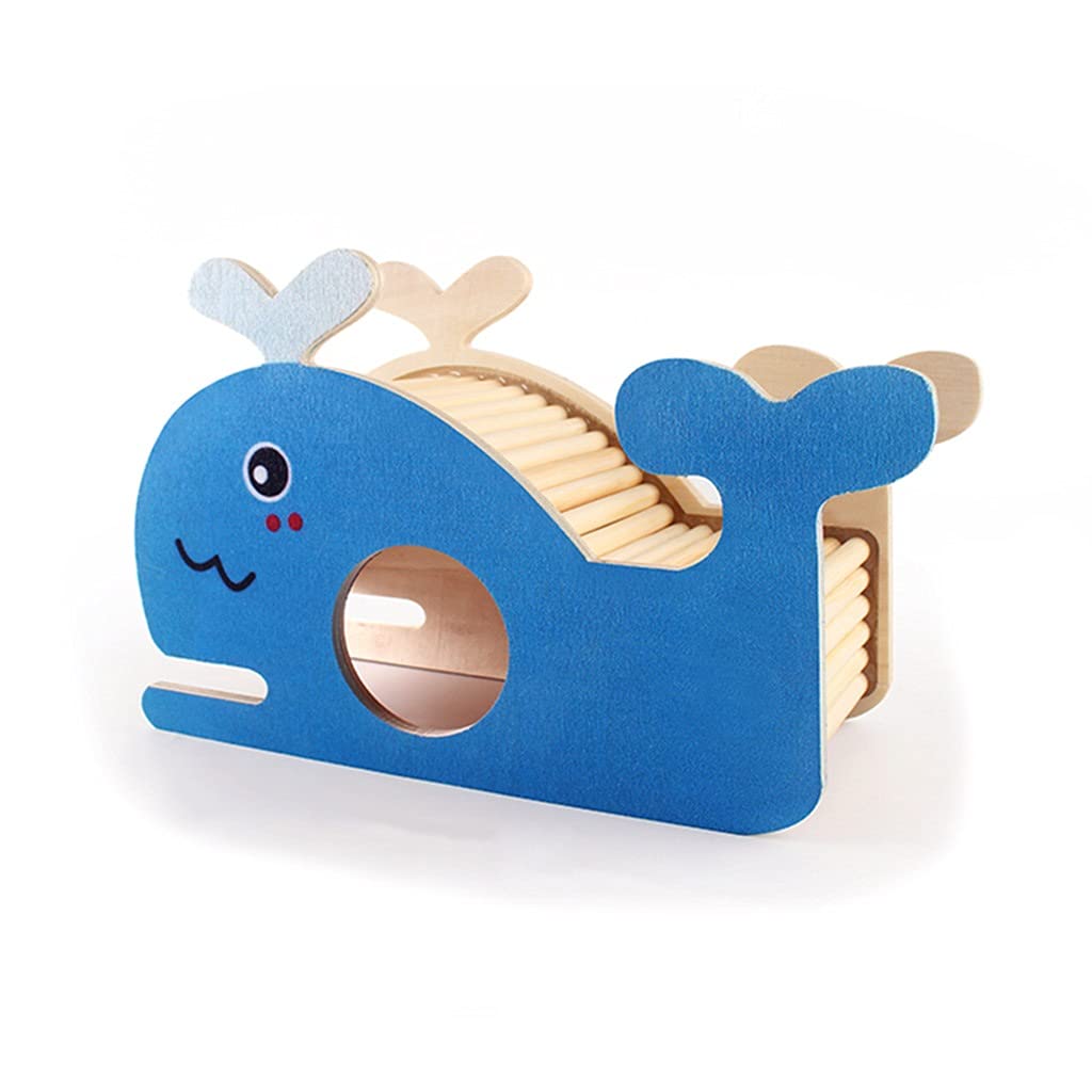 Blue Wooden Hamster House for Small Pets - Rat, Gerbil, Mouse Habitat with Chew Toys & Hammocks (23.8x10x14.5cm) - Perfect for Cage Decoration & Playtime