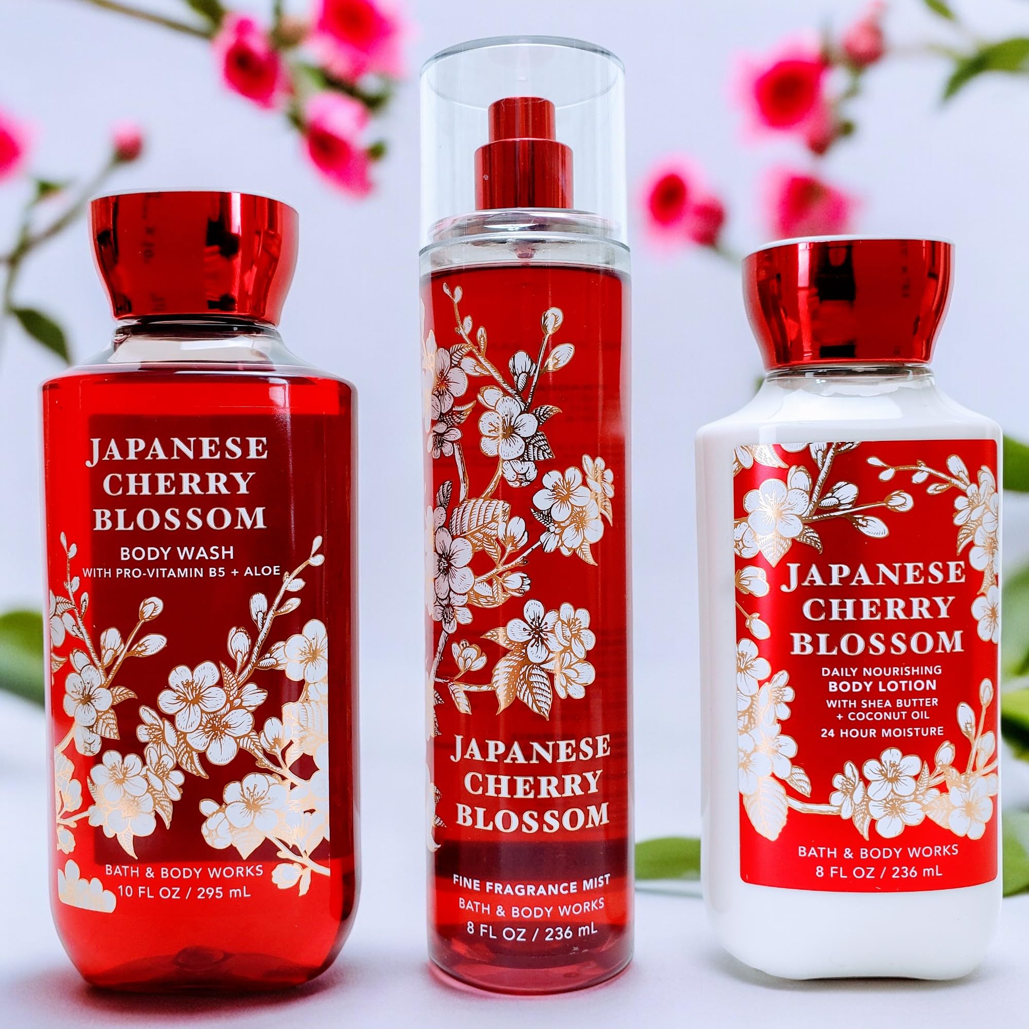 Bath & Body Works Japanese Cherry Blossom Gift Set - 10 oz Shower Gel, 8 oz Fragrance Mist & 8 oz Body Lotion | Floral Scented Bath & Body Care for Women, Perfect for Gifts, Self-Care & Relaxation